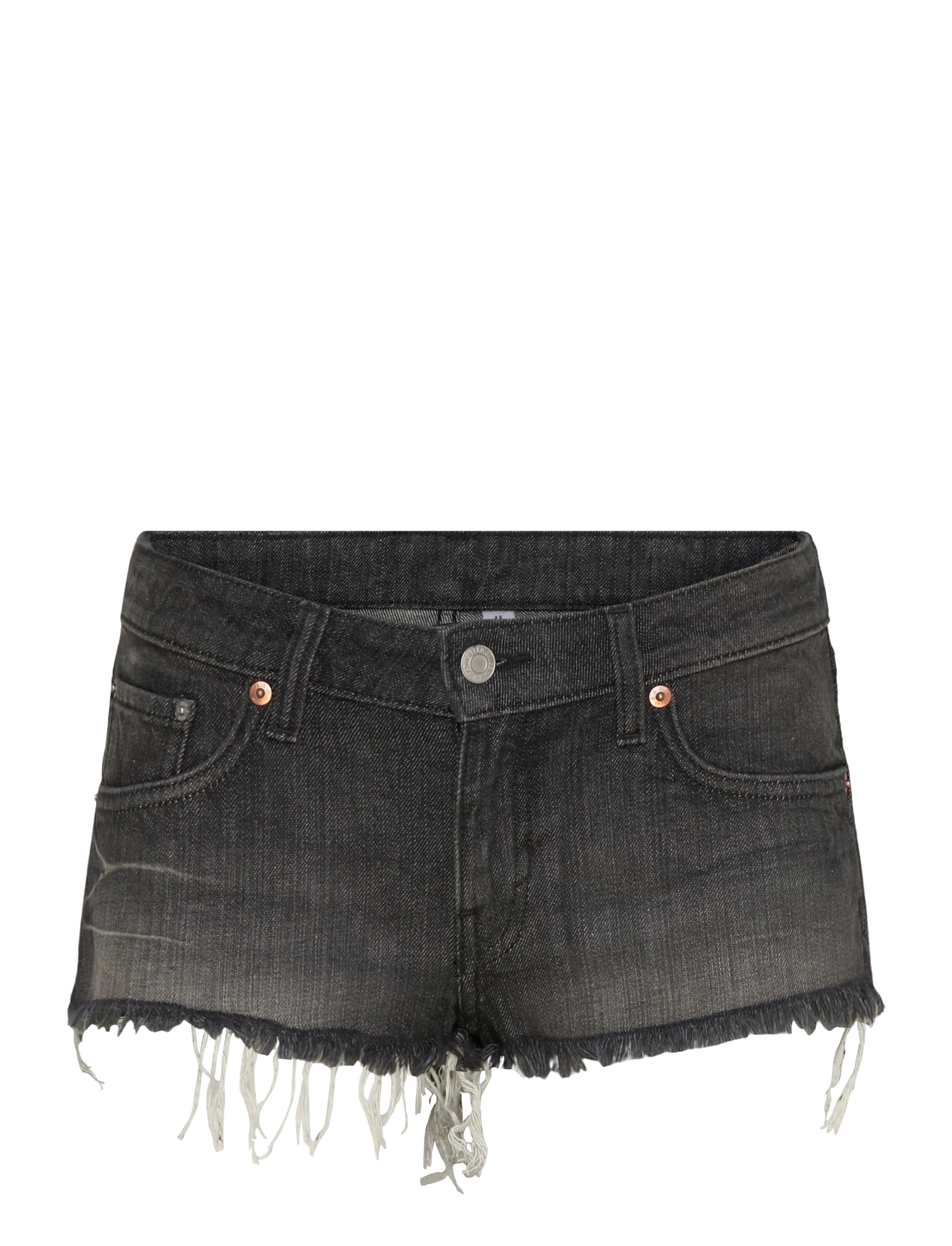 Weekday Venus Frayed Low Rise Denim Hotpants - Riided - CHELSEA BLACK / black
