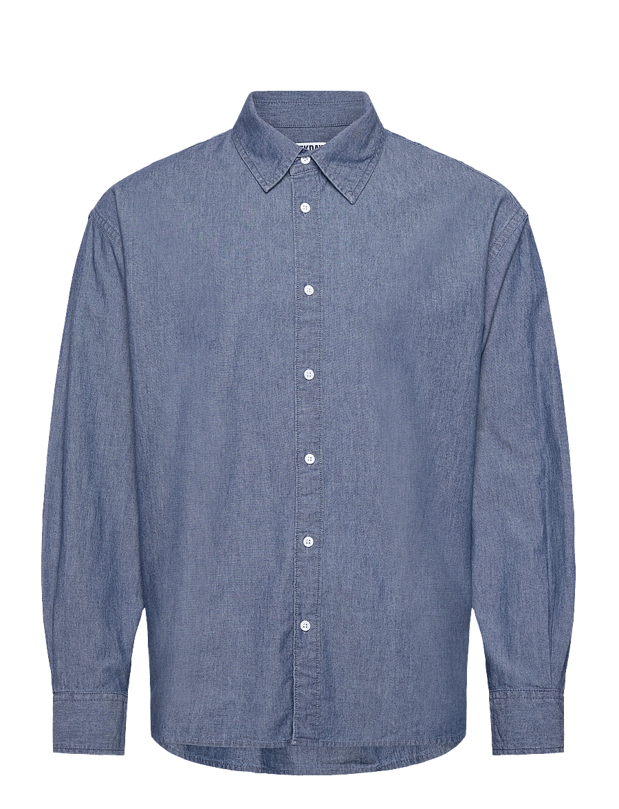 Weekday - Oversized Long-Sleeved Denim Shirt - freizeithemden - mid blue - 0