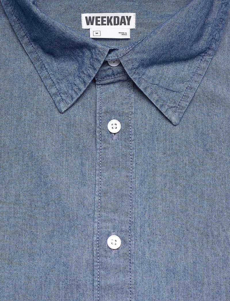 Weekday - Oversized Long-Sleeved Denim Shirt - casual skjortor - mid blue - 2