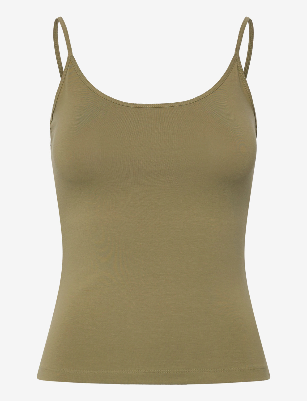 Weekday - Fitted Strappy Scoop Neck Singlet - tanktops - khaki green - 0