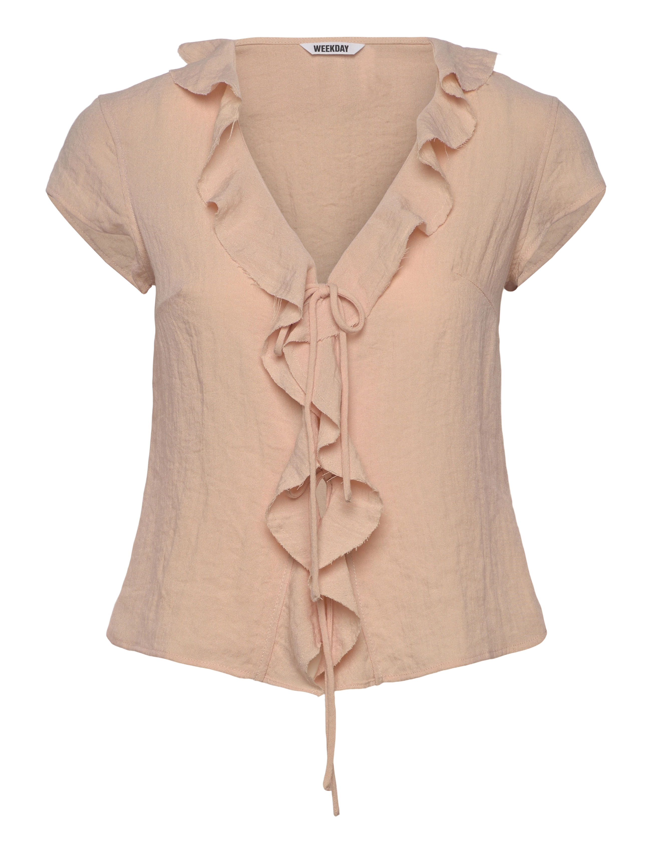 Weekday Frilled Tie-Front Top, XS, Blouses, Beige - Short-sleeved, Frauen