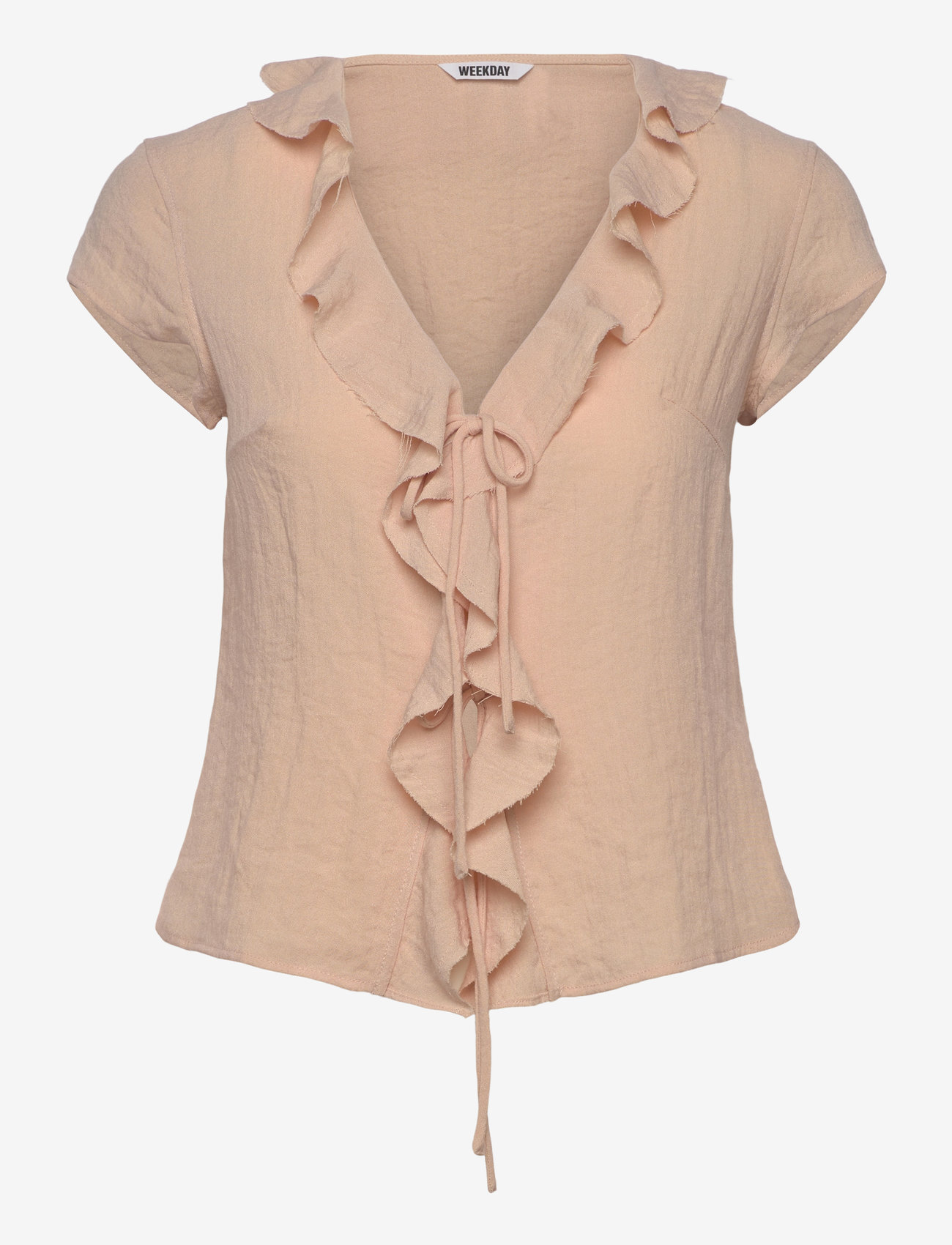 Weekday - Frilled Tie-Front Top - lühikeste varrukatega pluusid - light beige - 0