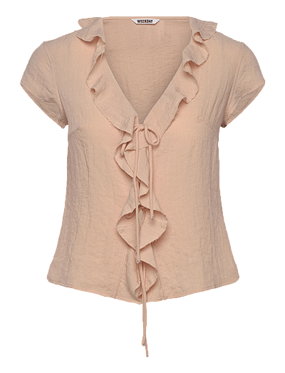 Frilled Tie-Front Top - KortæRmede Bluser