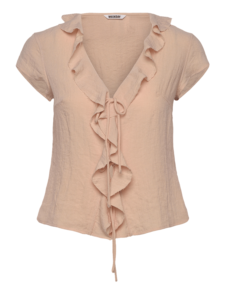 Weekday - Frilled Tie-Front Top - short-sleeved blouses - light beige - 0
