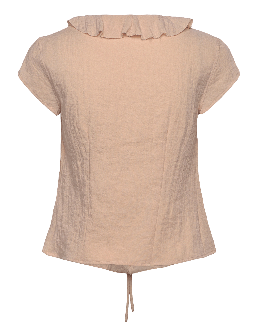 Weekday - Frilled Tie-Front Top - short-sleeved blouses - light beige - 1
