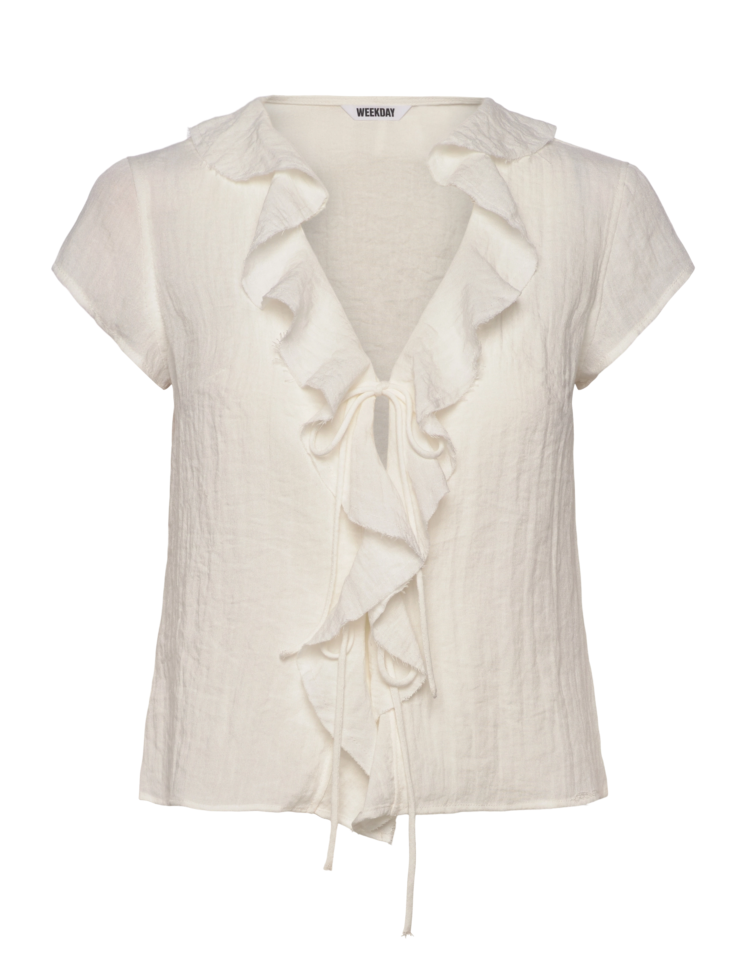 Weekday Frilled Tie-Front Top, XS, Blouses, Weiß - Short-sleeved, Frauen