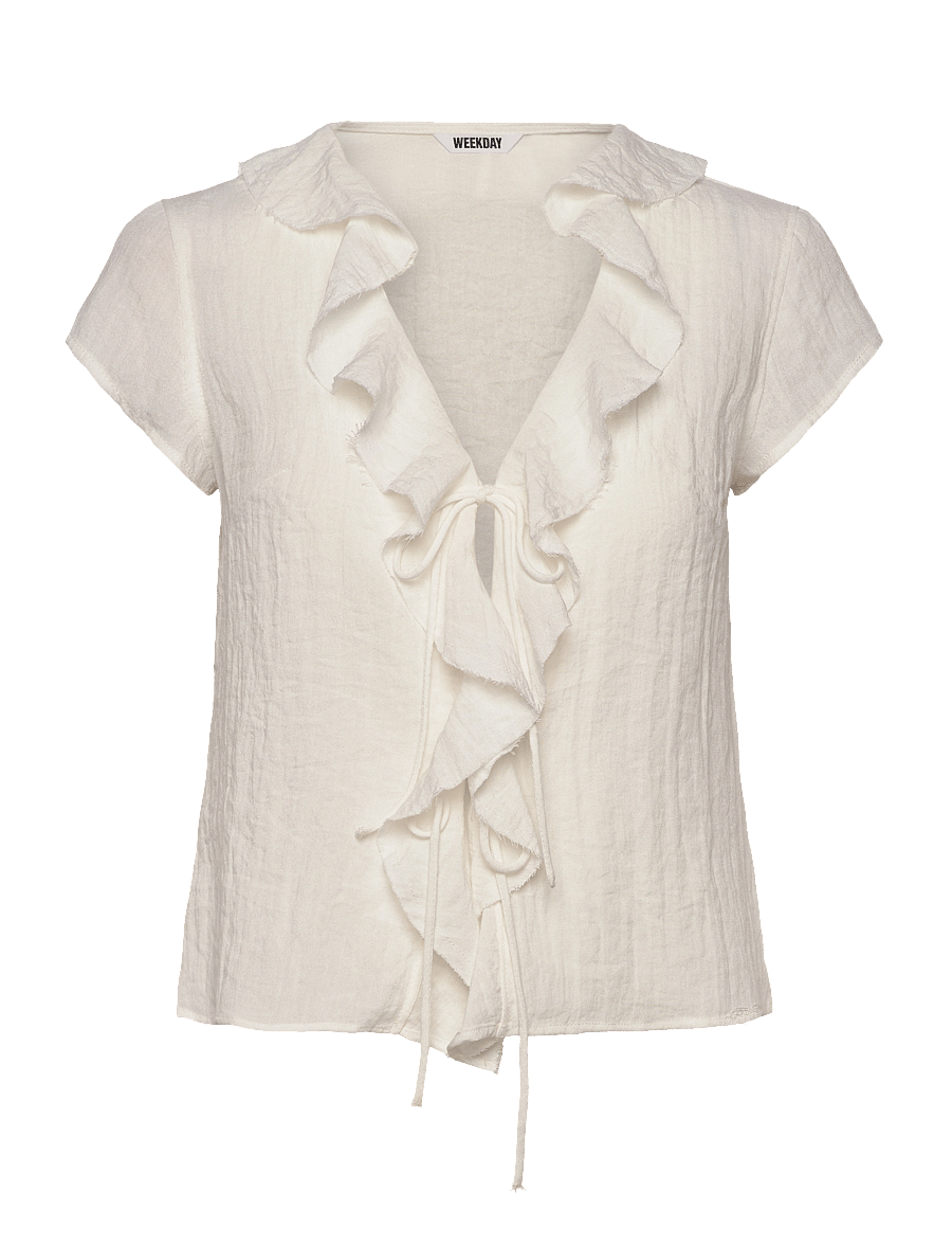Weekday - Frilled Tie-Front Top - lühikeste varrukatega pluusid - white light - 0