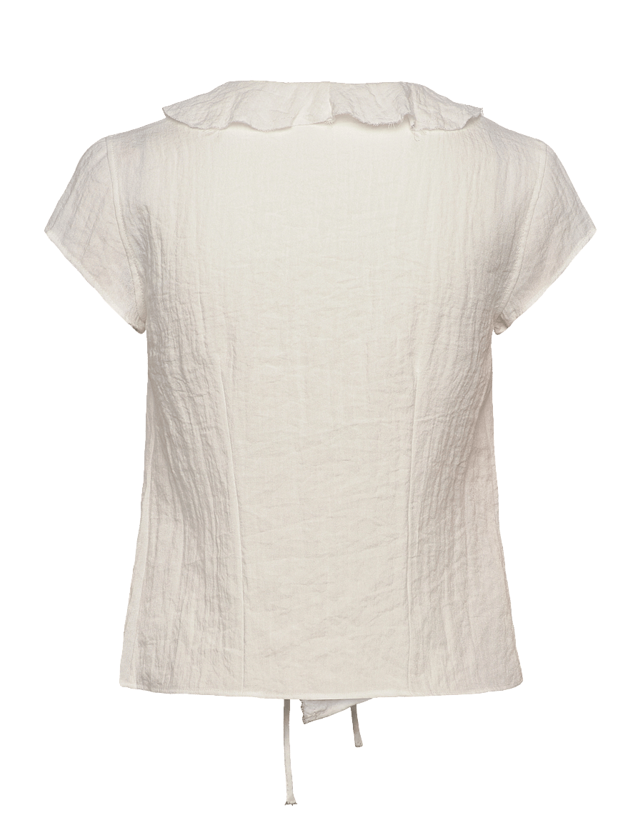 Weekday - Frilled Tie-Front Top - lühikeste varrukatega pluusid - white light - 1