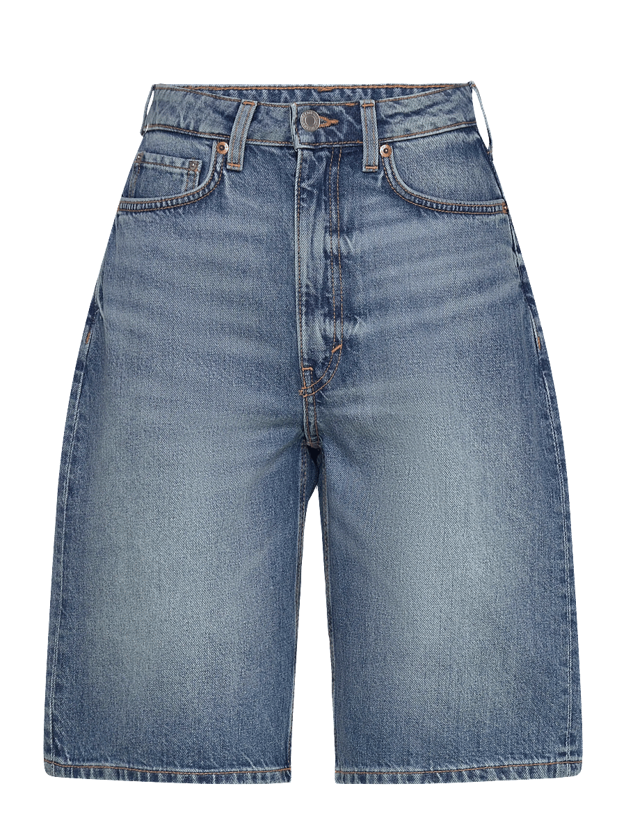 Weekday - Curve High Waisted Wide Leg Denim Shorts - jeansshorts - blue horses - 0
