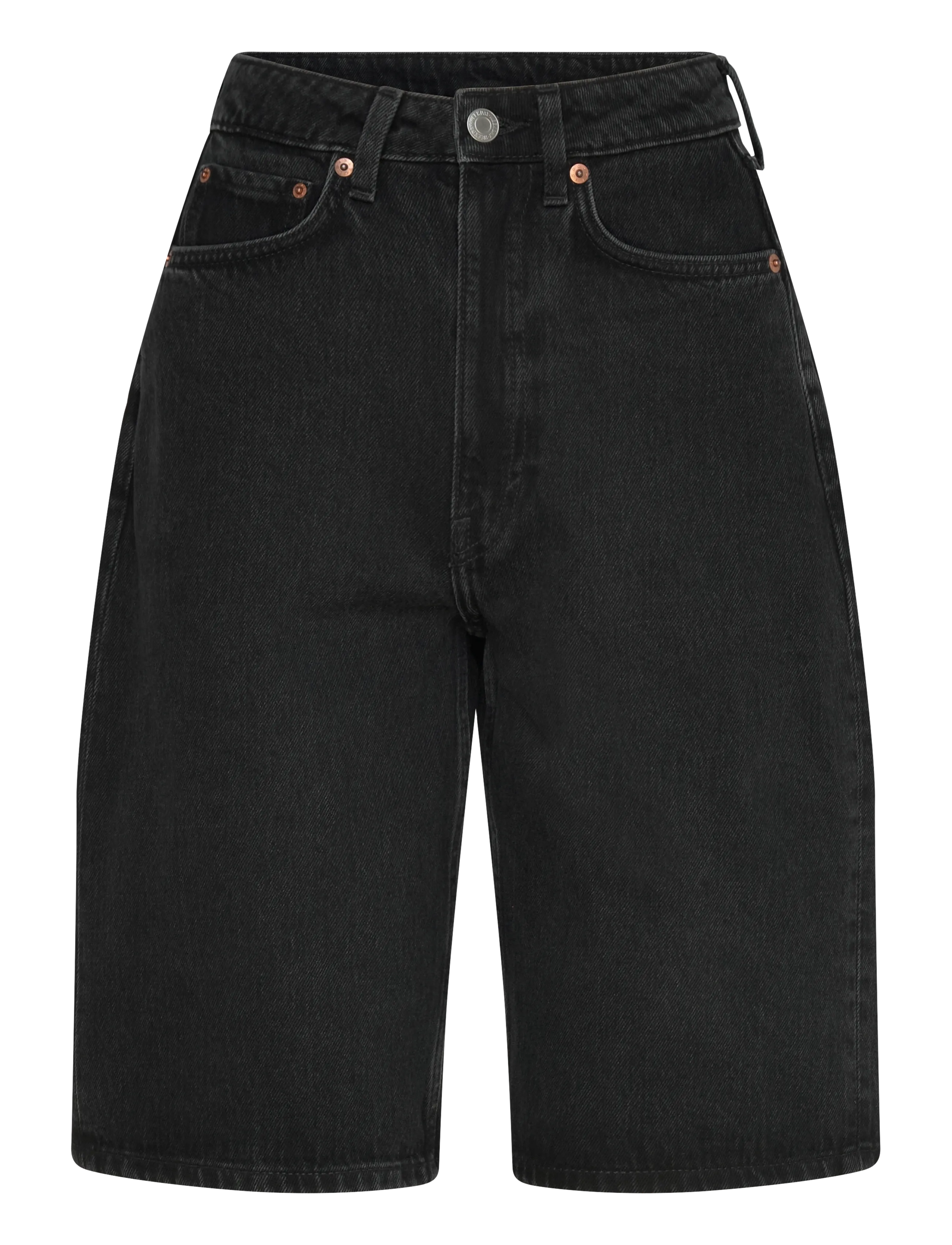 Weekday Curve High Waisted Wide Leg Denim Shorts - Szorty - TUNED BLACK / black