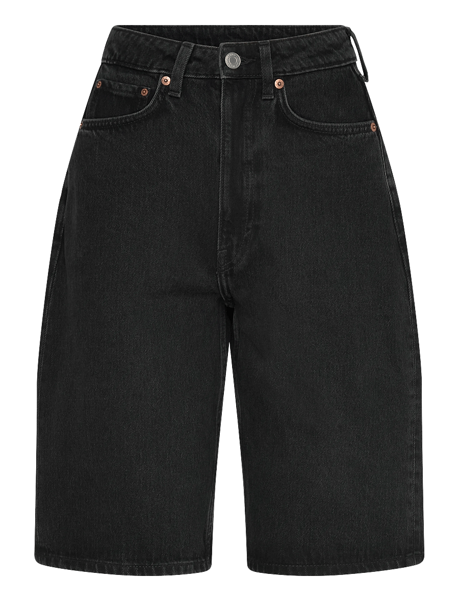 Weekday - Curve High Waisted Wide Leg Denim Shorts - jorts - tuned black - 1