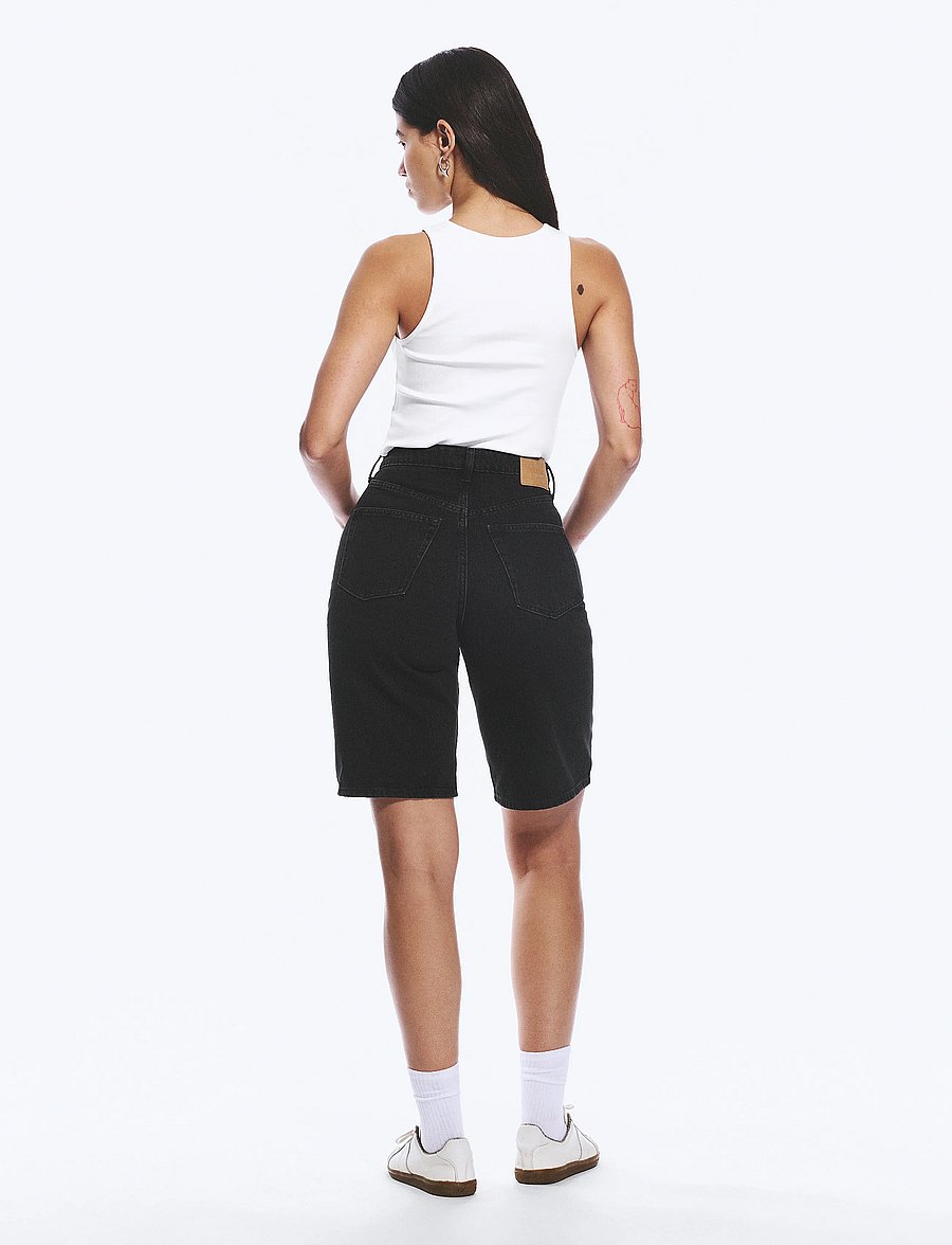 Weekday - Curve High Waisted Wide Leg Denim Shorts - jorts - tuned black - 5