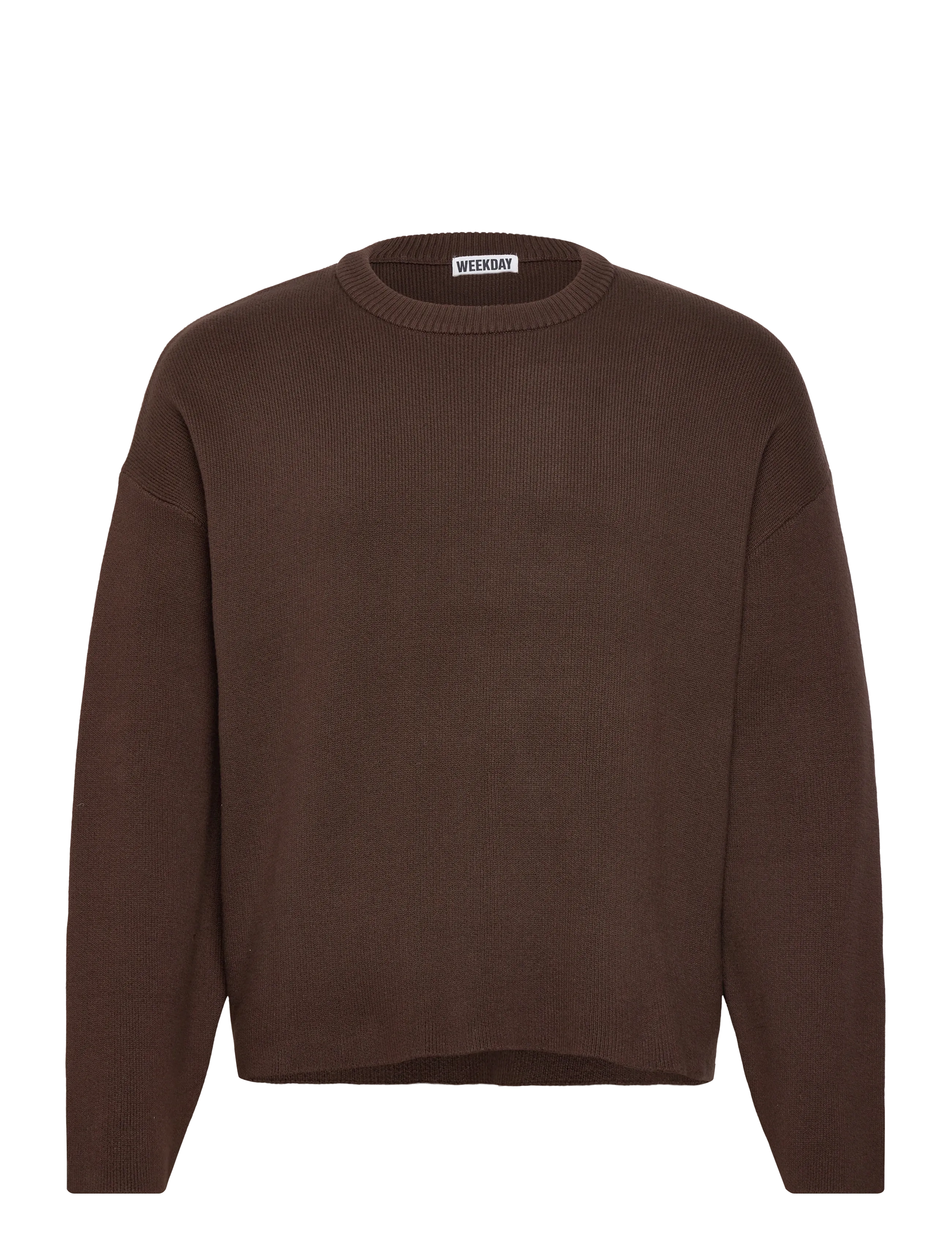 Weekday Boxy Knitted Cotton Sweater, Mænd, Boxy Strikket Sweater, Brun, Str: L