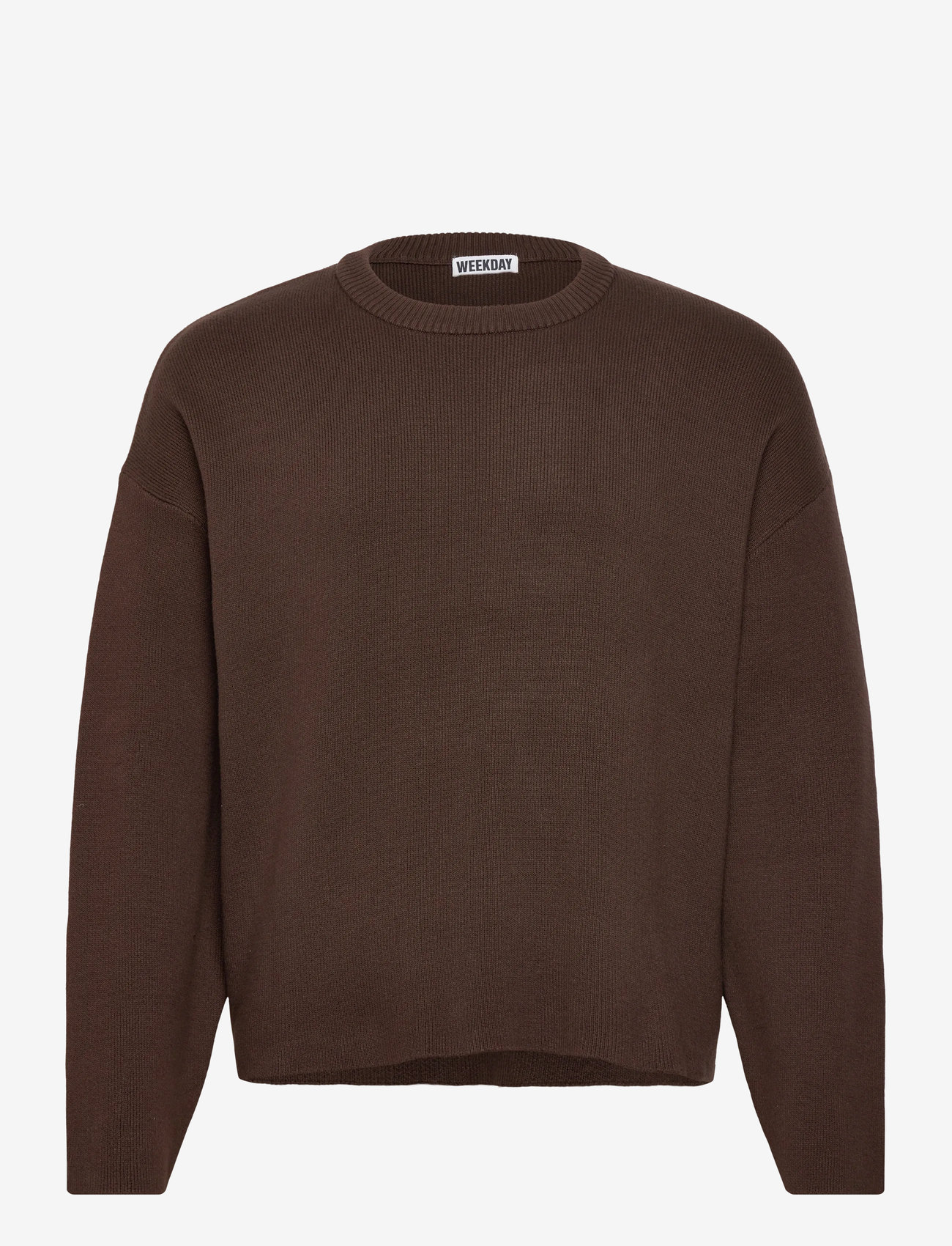 Weekday - Boxy Knitted Cotton Sweater - rundhals - dark brown - 0