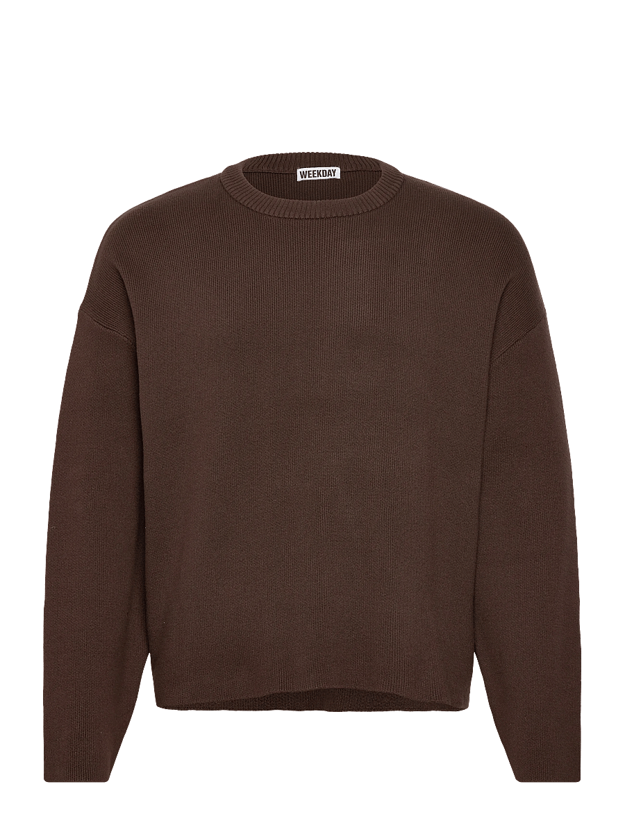 Weekday - Boxy Knitted Cotton Sweater - rundhals - dark brown - 0