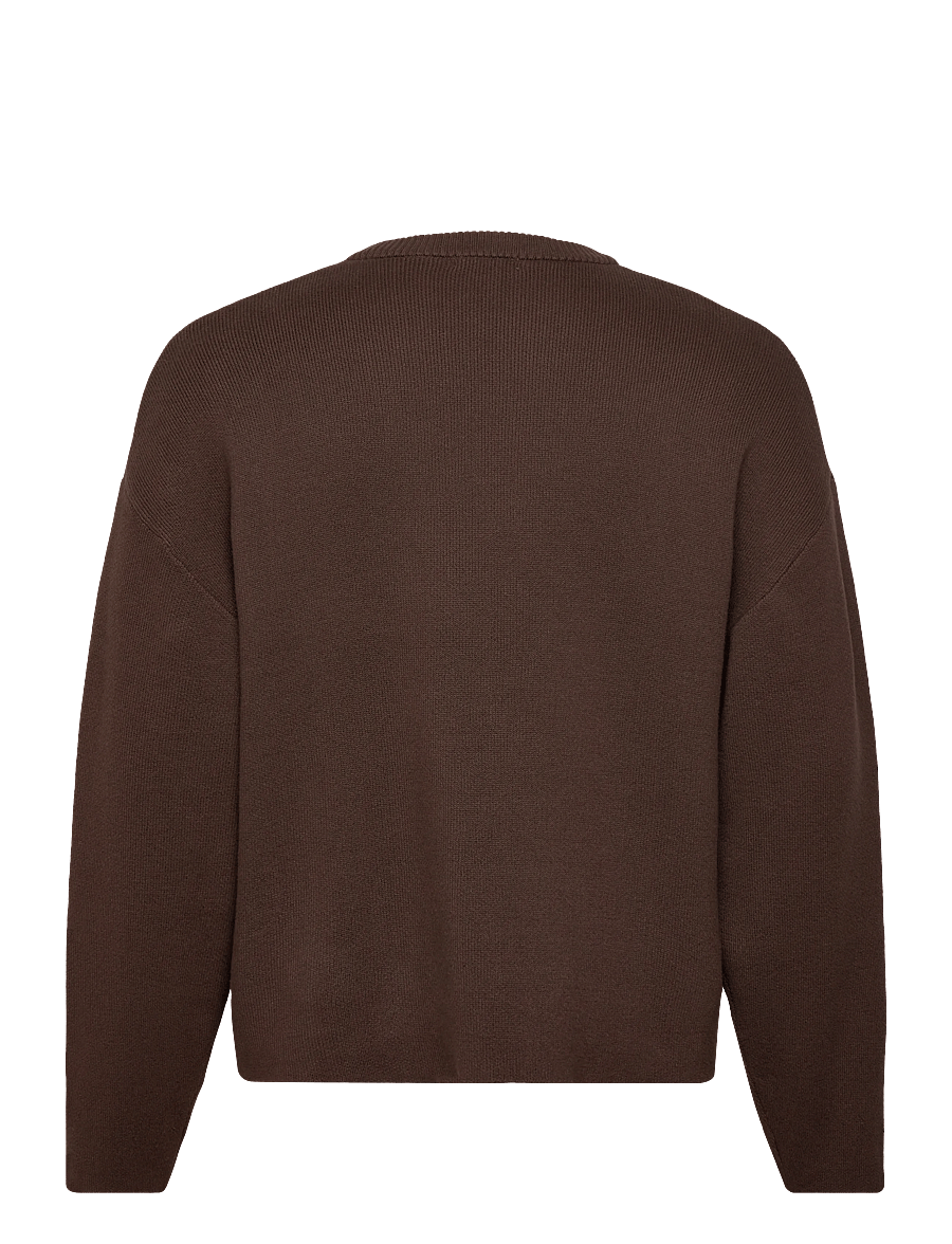 Weekday - Boxy Knitted Cotton Sweater - rundhals - dark brown - 1