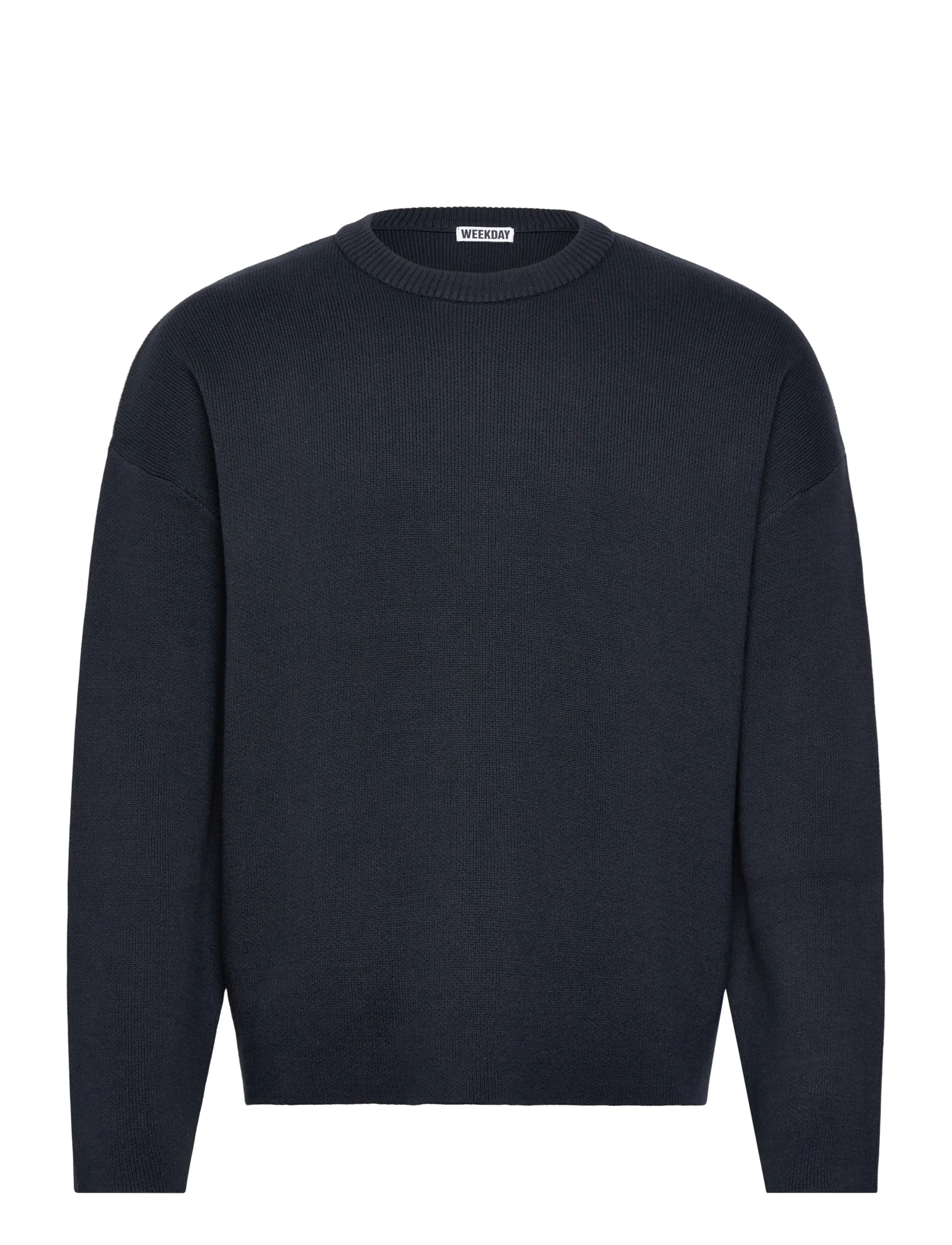 Weekday Boxy Knitted Cotton Sweater, Mænd, Boxy Strikket Sweater, Navy, Str: S