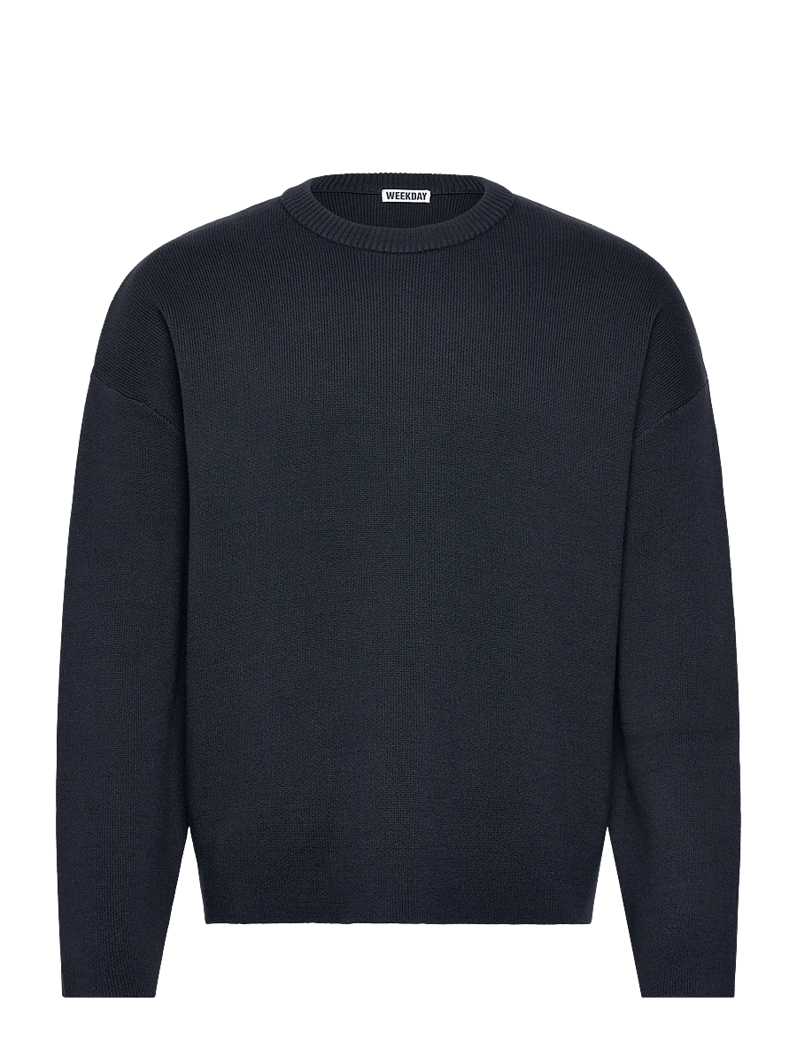 Weekday - Boxy Knitted Cotton Sweater - rundhals - navy - 0