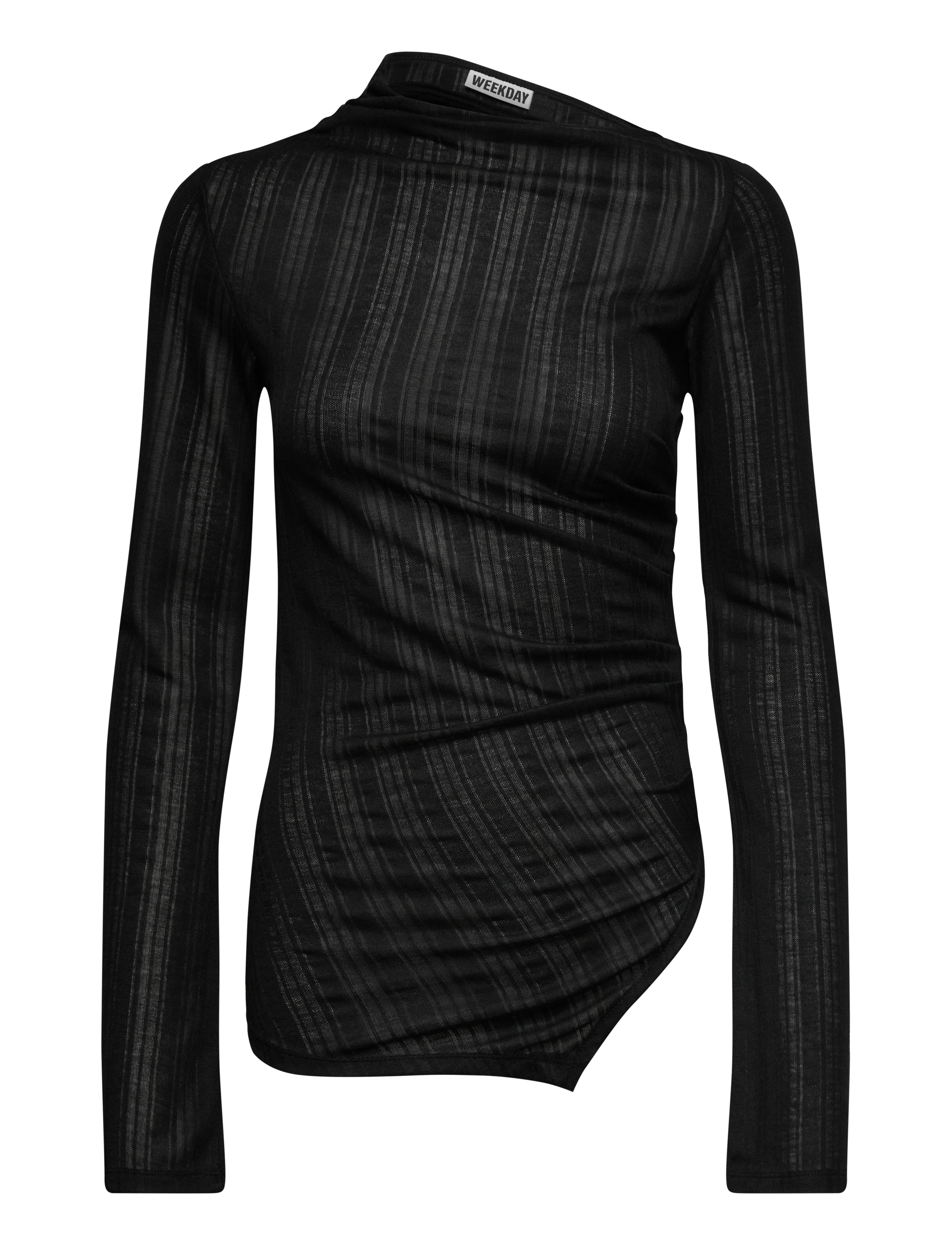 Weekday Asymmetric Long Sleeve Top, XS, T-shirts & Oberteile, Schwarz - Long-sleeved, Frauen