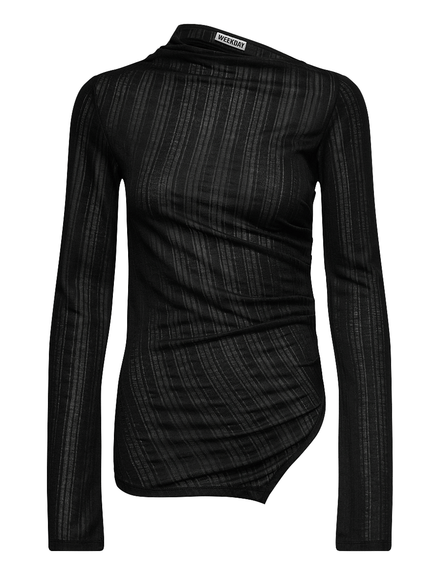 Weekday - Asymmetric Long Sleeve Top - långärmade toppar - black - 0