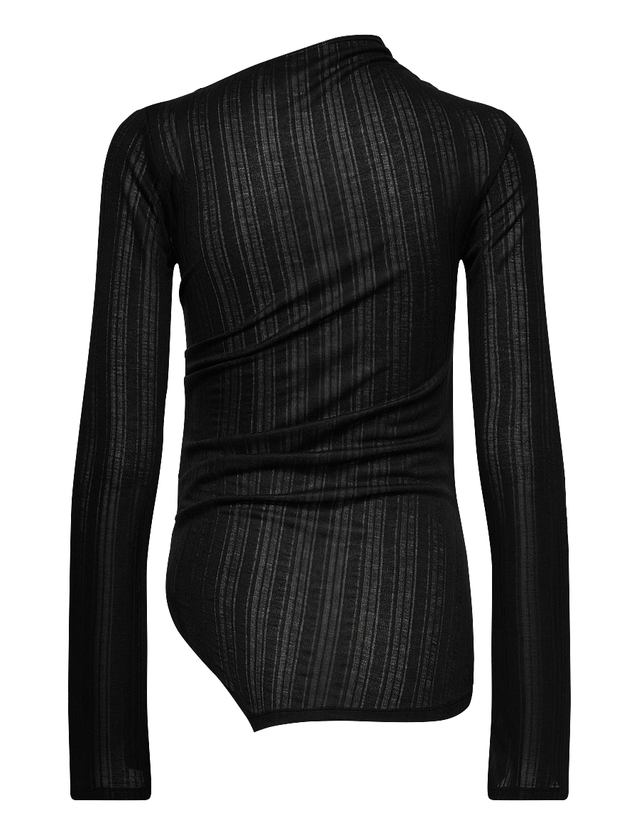 Weekday - Asymmetric Long Sleeve Top - långärmade toppar - black - 1