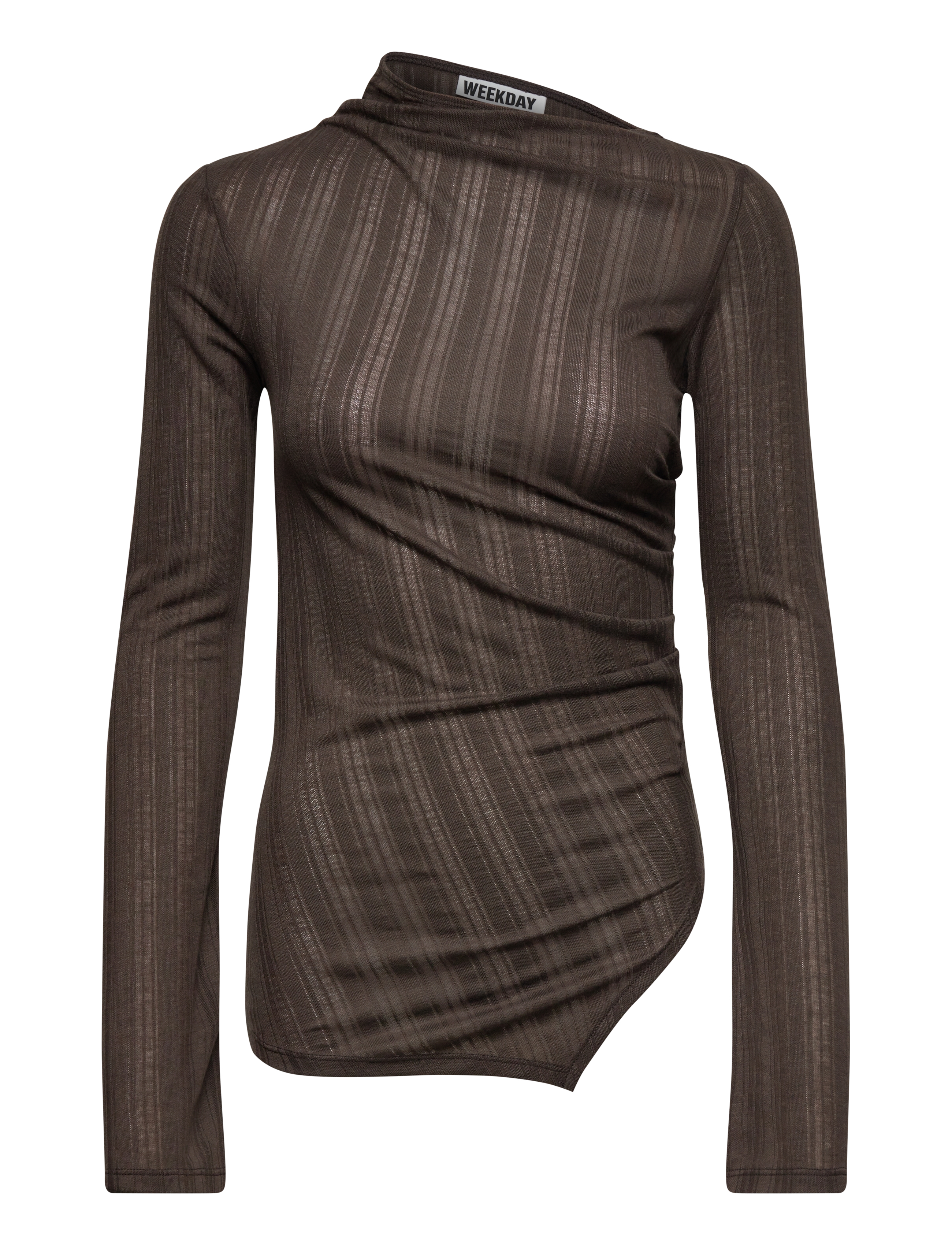 Weekday Asymmetric Long Sleeve Top, XS, T-shirts & Oberteile, Braun - Long-sleeved, Frauen