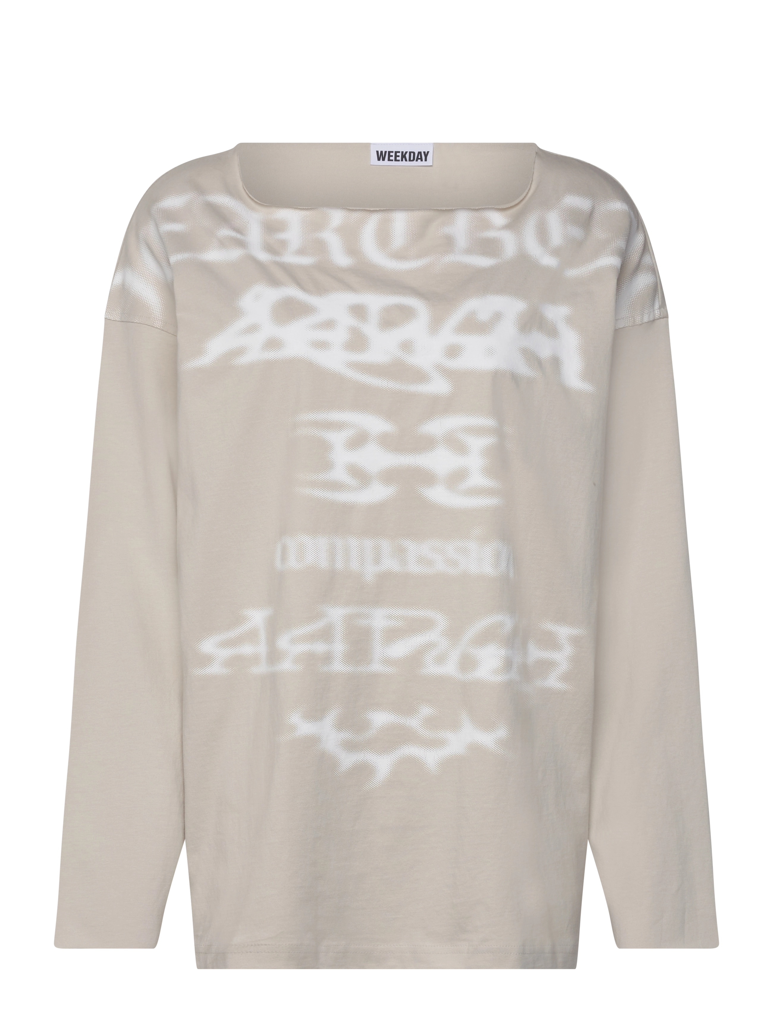 Weekday Long-Sleeved Boat-Neck Printed Cotton Top, S, T-shirts & Oberteile, Beige - Long-sleeved, Frauen