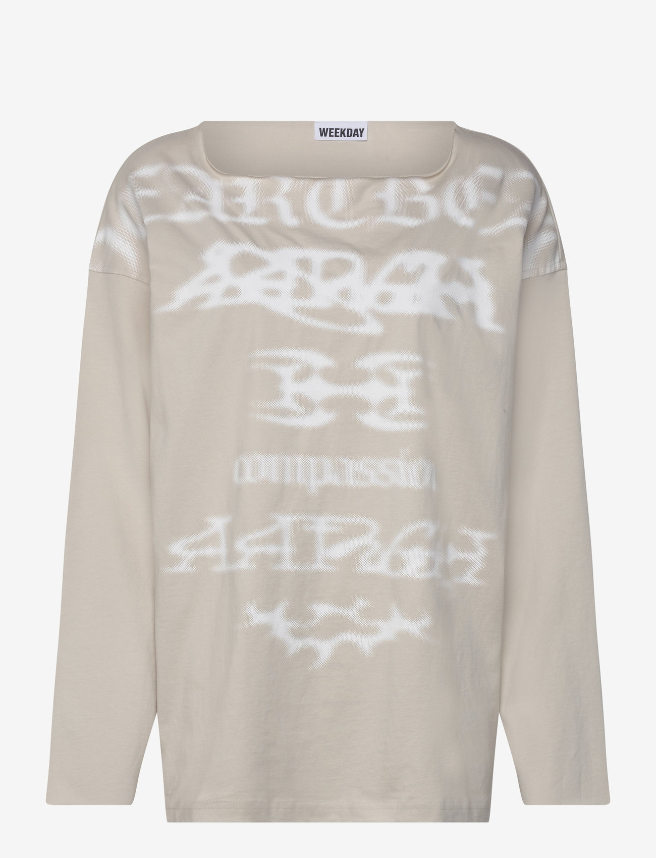 Weekday - Long-Sleeved Boat-Neck Printed Cotton Top - langærmede toppe - mole dusty light - 0