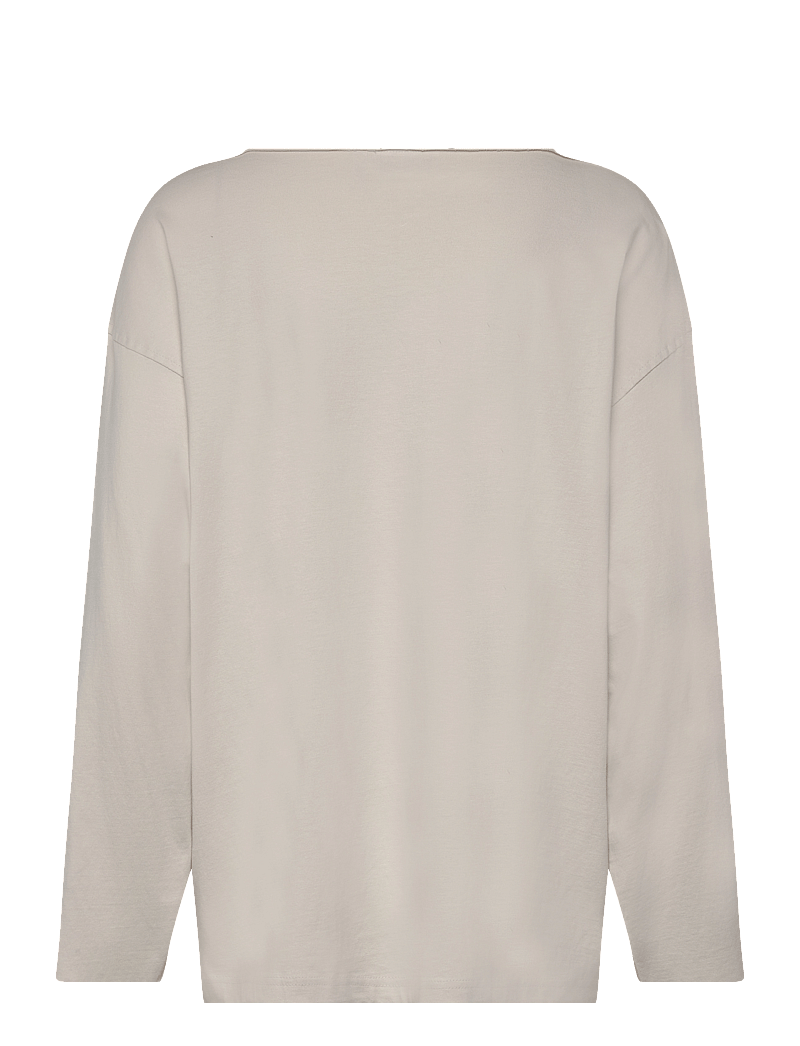 Weekday - Long-Sleeved Boat-Neck Printed Cotton Top - långärmade toppar - mole dusty light - 1