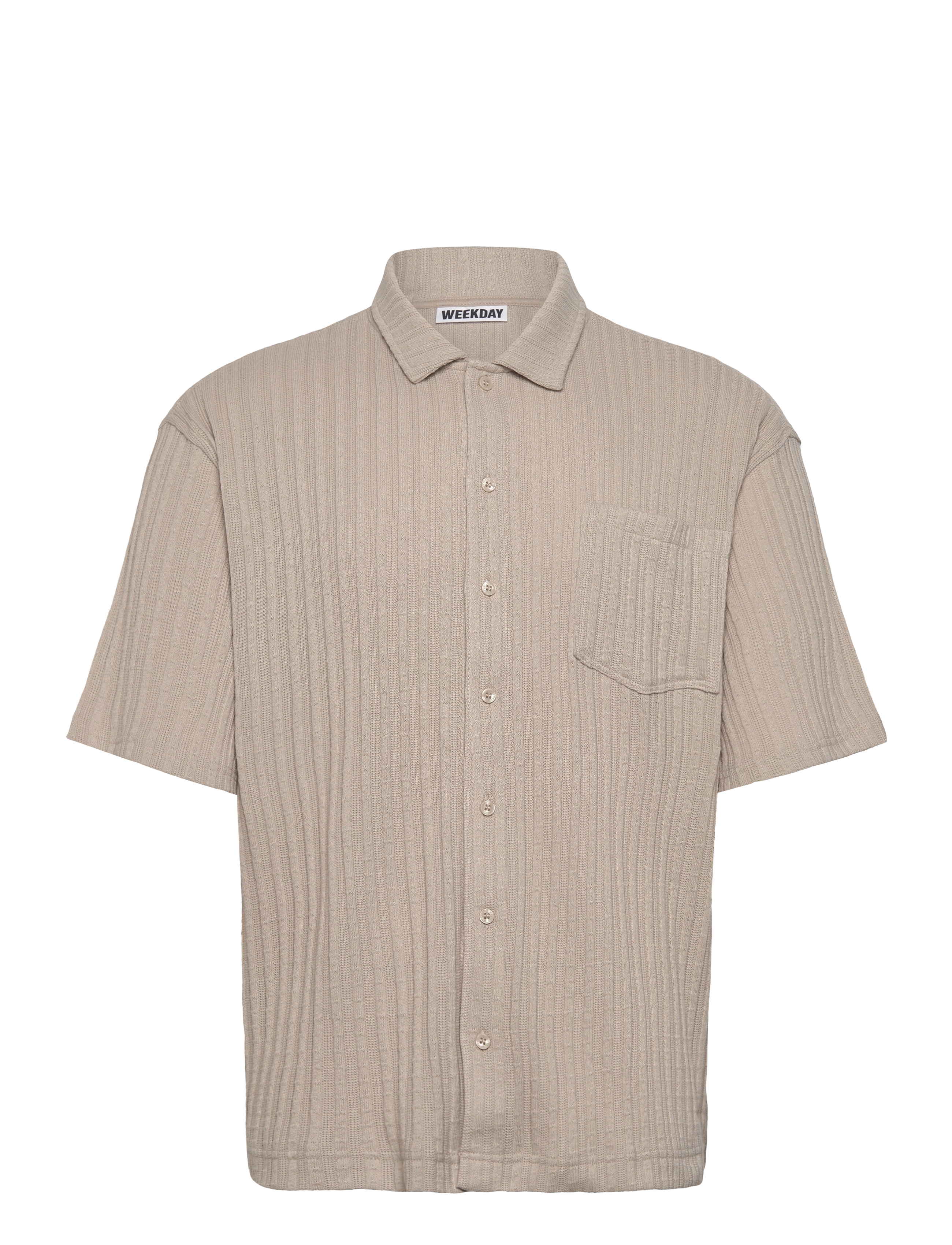 Weekday Knitted Short-Sleeved Button-Up Shirt, L, Shirts, Beige - Short-sleeved Männerswear