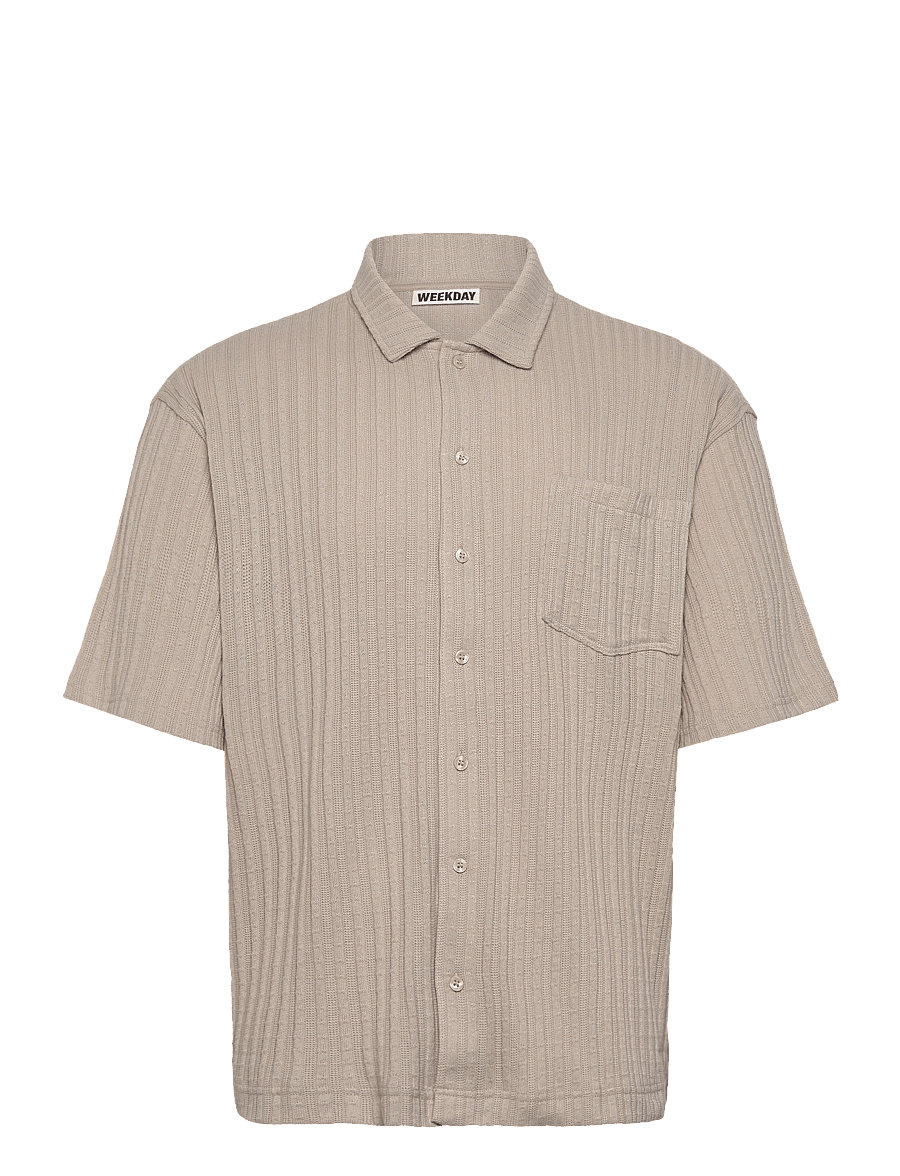 Weekday - Knitted Short-Sleeved Button-Up Shirt - kurzarmhemden - mole dusty light - 0
