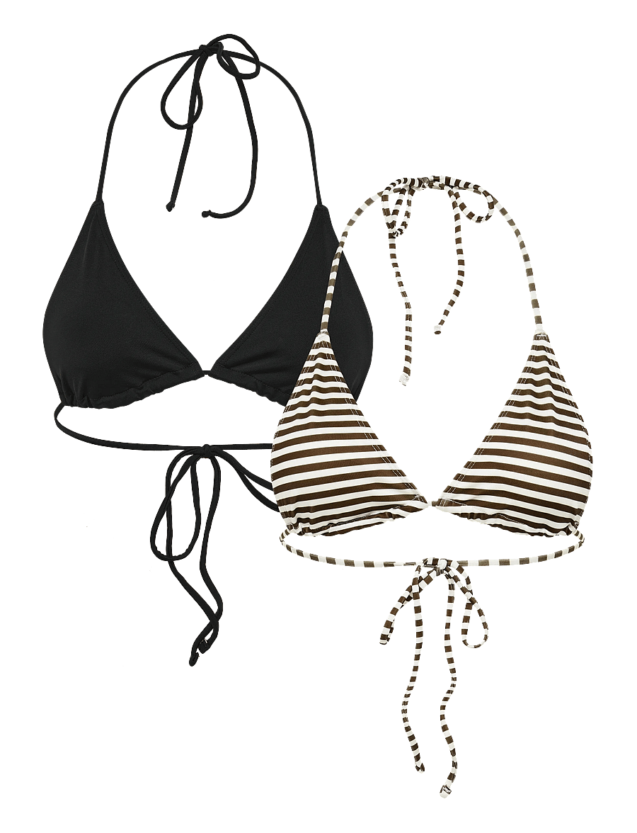Weekday - 2-pack Strappy Triangle Bikini Tops - black + stripe - 0
