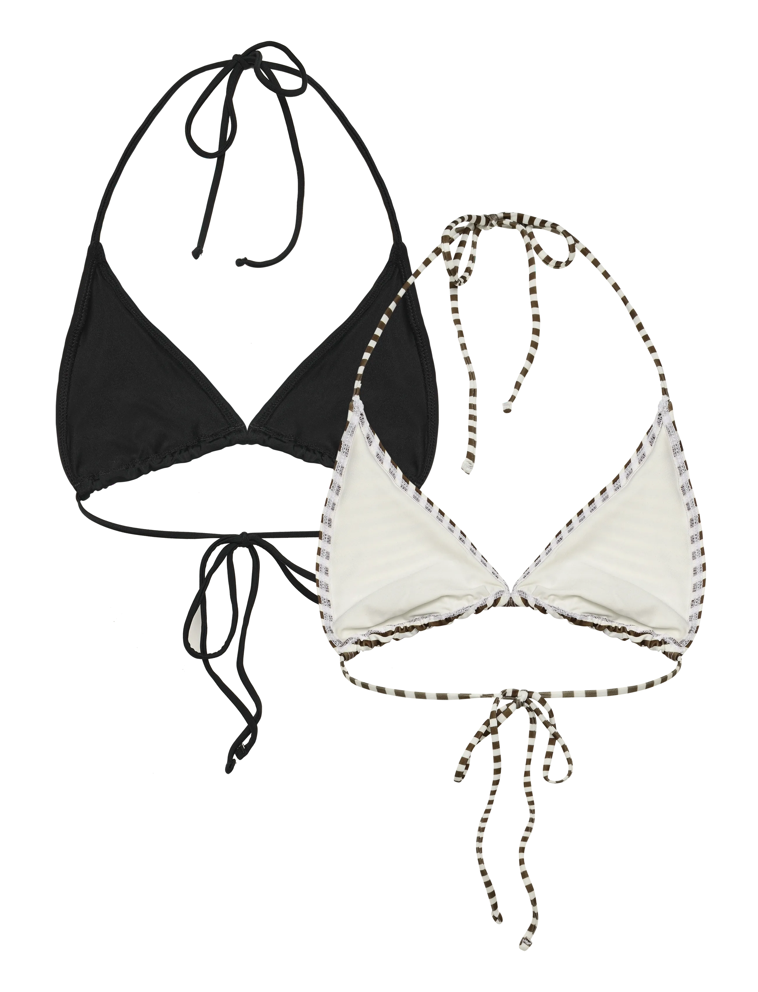 Weekday - 2-pack Strappy Triangle Bikini Tops - black + stripe - 1