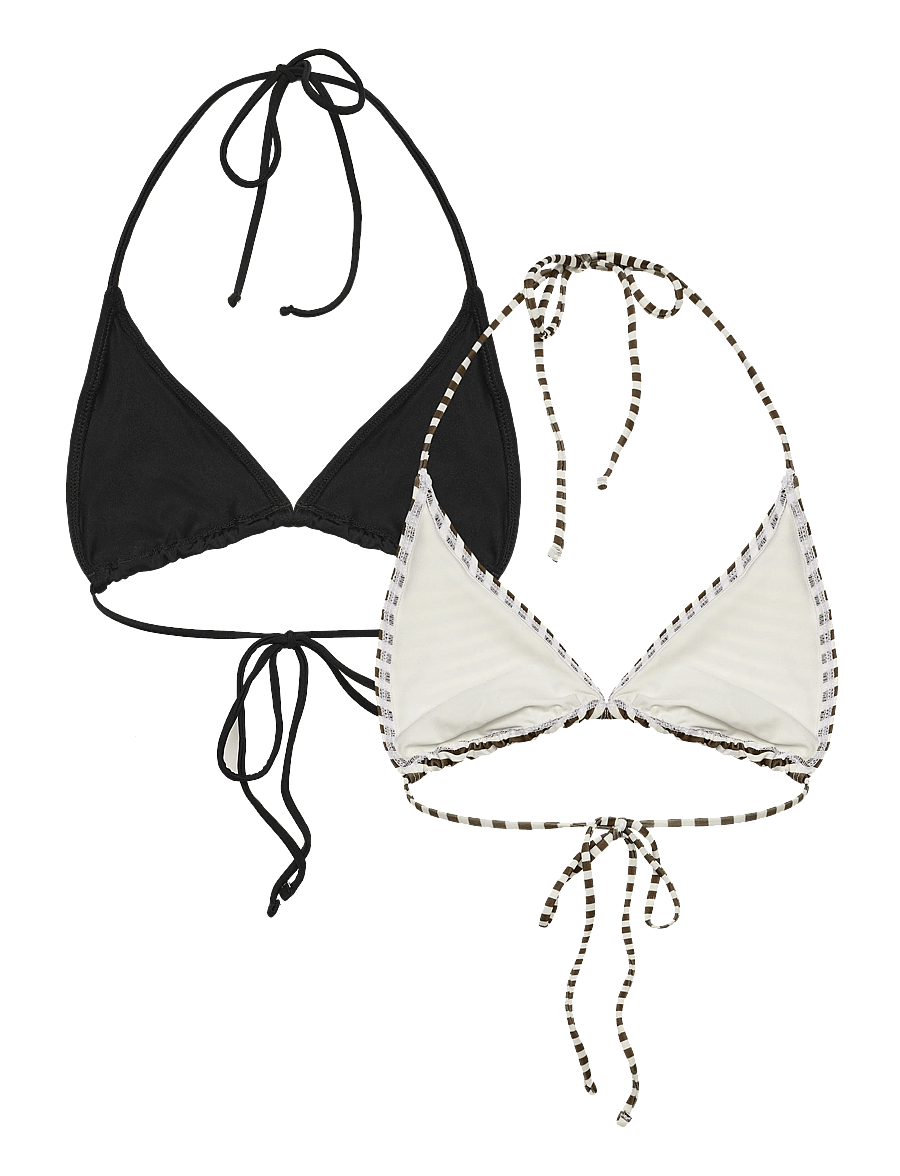 Weekday - 2-pack Strappy Triangle Bikini Tops - black + stripe - 1