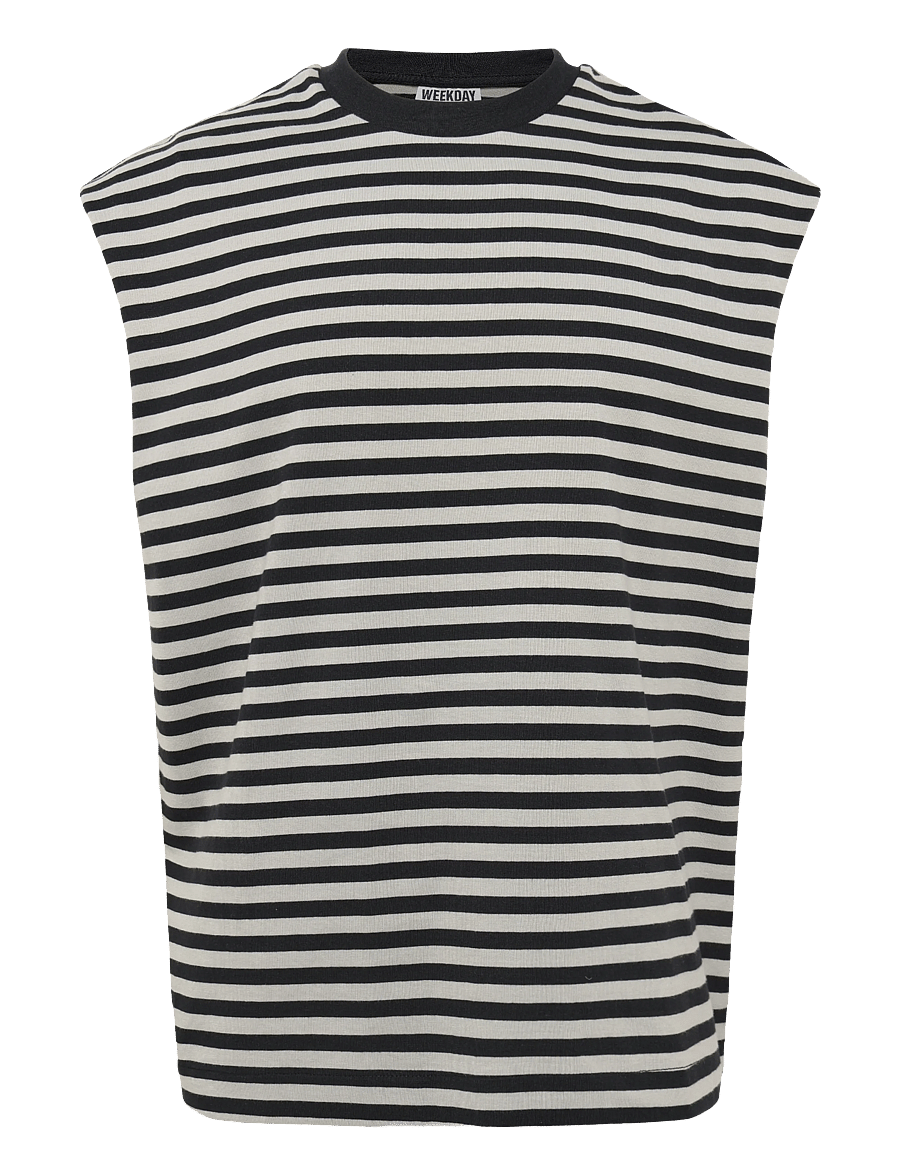 Weekday - Loose Fit Square Cotton Tank Top - linnen - grey stripe - 0