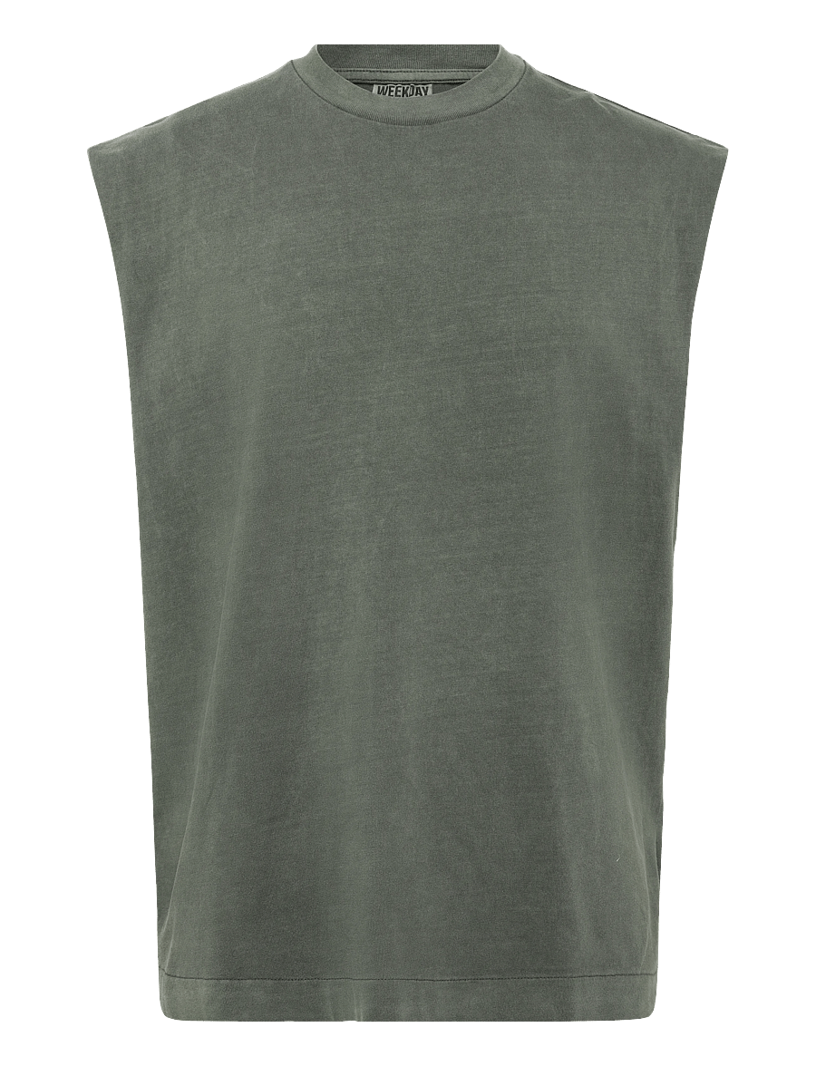 Weekday - Loose Fit Square Cotton Tank Top - linnen - khaki wash - 0