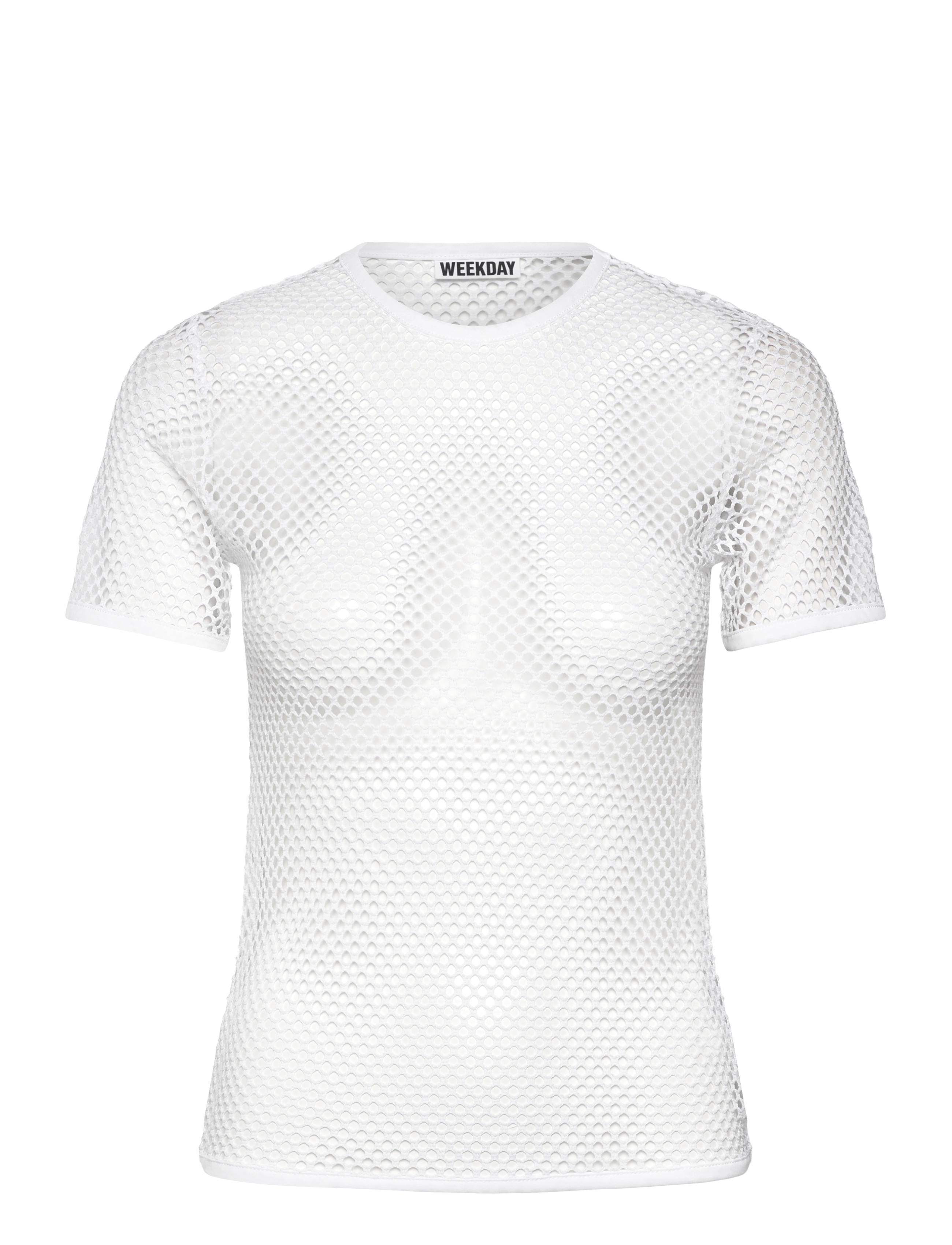 Weekday Slim-Fit Short-Sleeved Net T-Shirt, Kvinder, Slim-Fit Kortærmet Net T-shirt, Hvid, Str: XS
