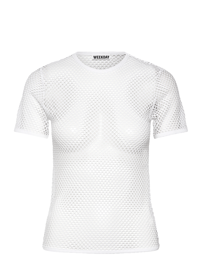 Weekday - Slim-Fit Short-Sleeved Net T-shirt - t-shirts - white light - 0
