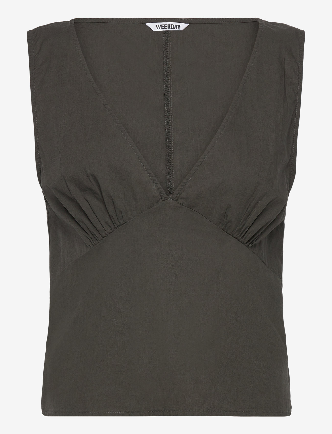 Weekday - Sleeveless V-Neck Cotton Poplin Top - Ærmeløse bluser - grey dark - 0