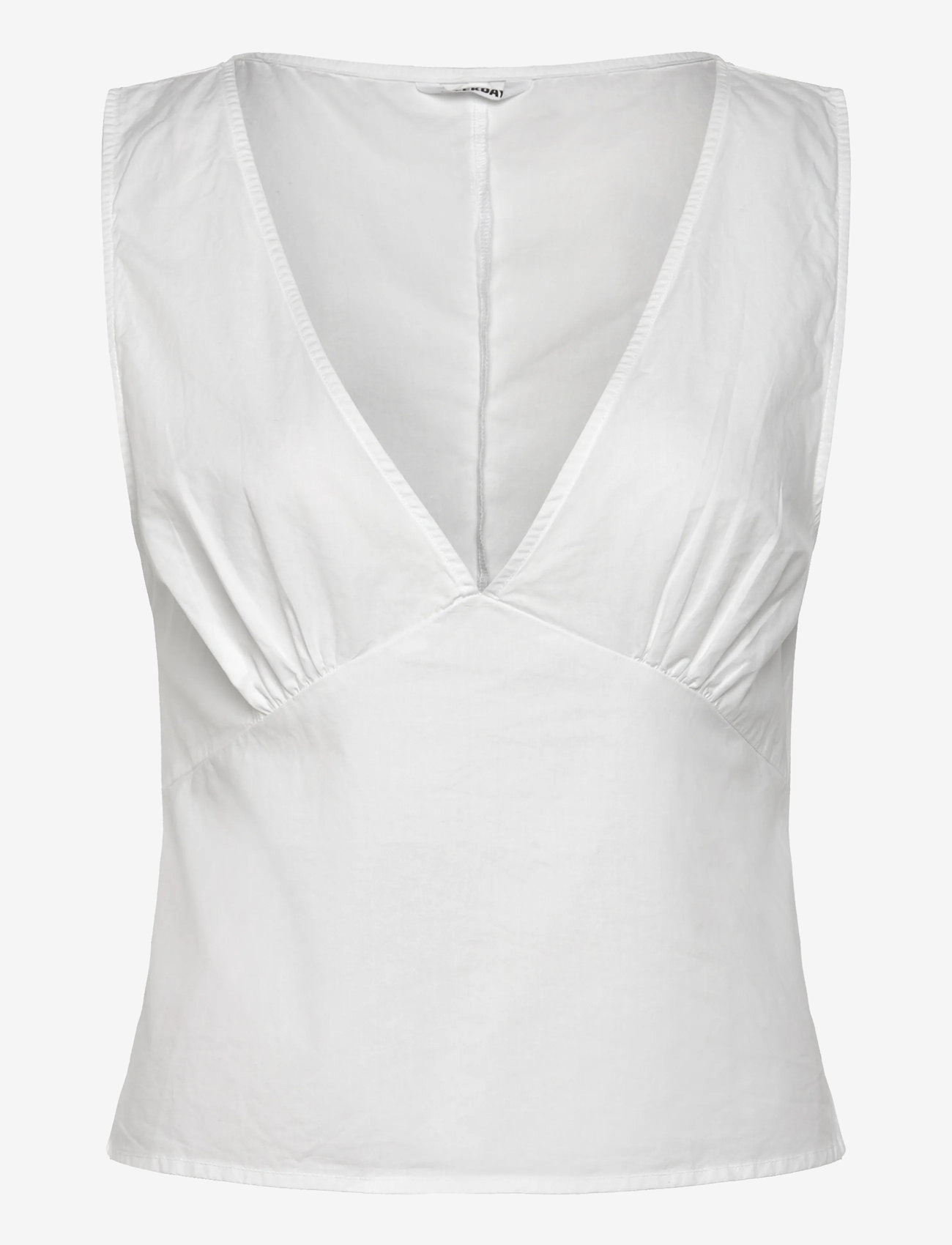 Weekday - Sleeveless V-Neck Cotton Poplin Top - ermalausar blússur - white - 0