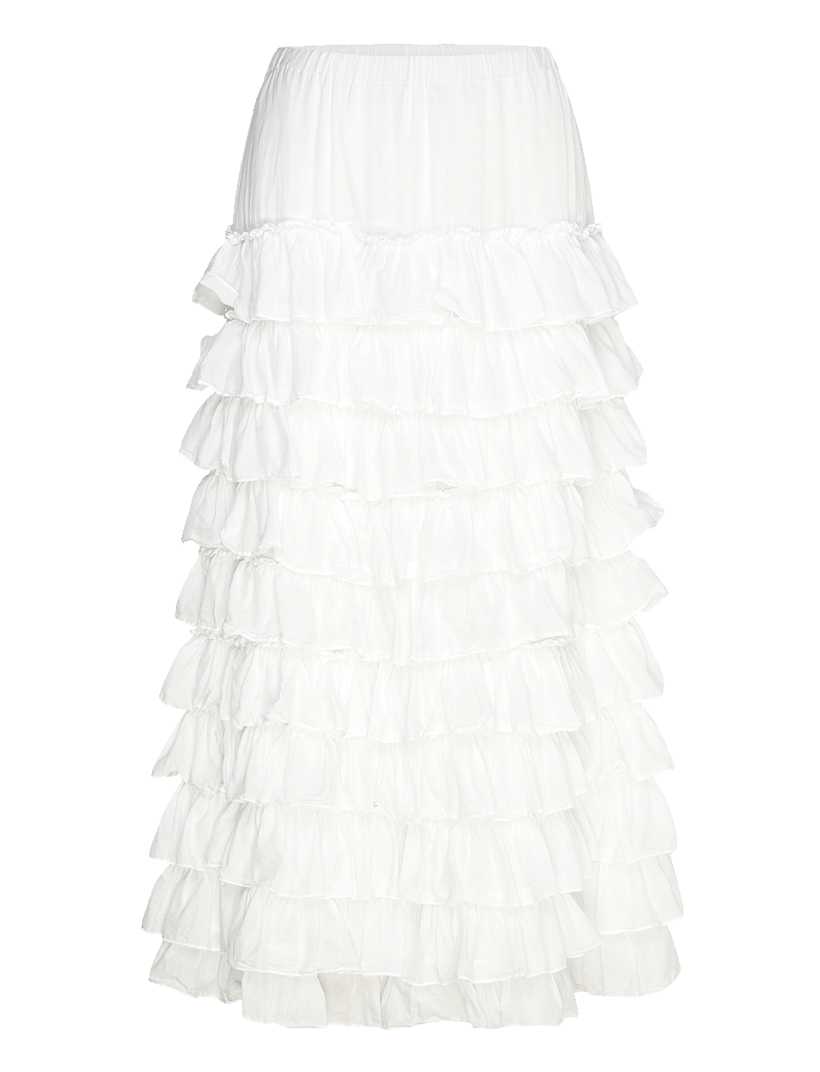 Weekday - Frilled Maxi Skirt - maxikjolar - white - 0