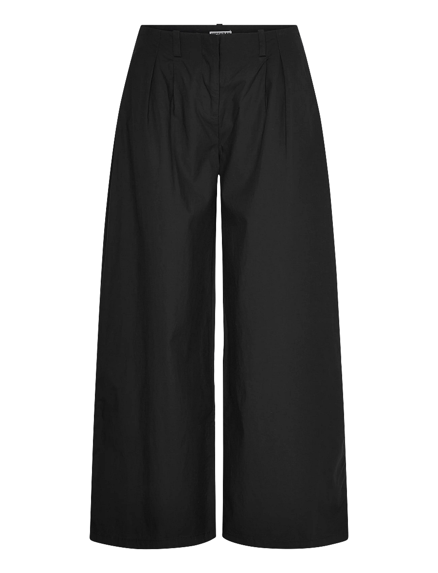 Weekday - Low Rise Wide Leg Pleated Trousers - vida byxor - black - 0