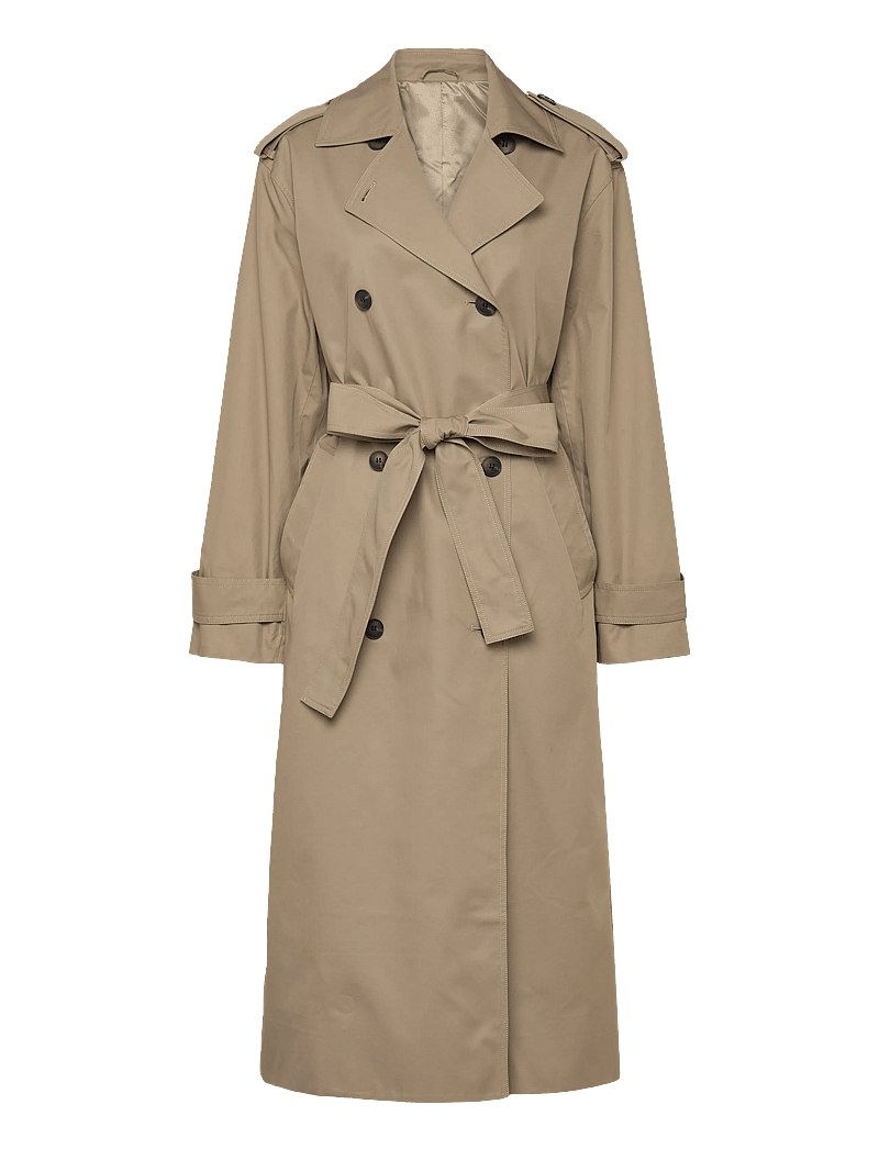 Weekday - Oversized Double-Breasted Canvas Trench Coat - trenchcoats - beige - 0