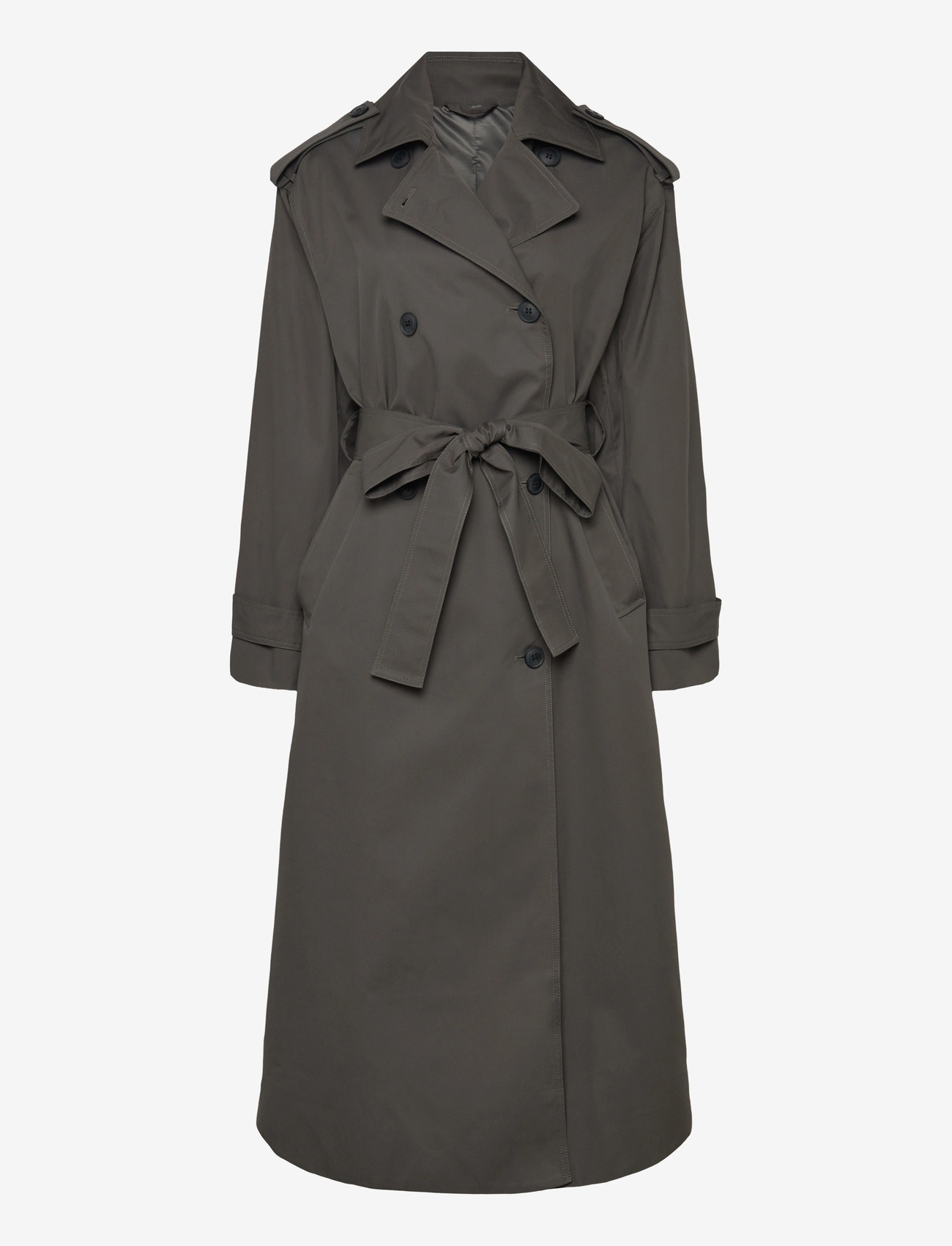 Weekday - Oversized Double-Breasted Canvas Trench Coat - trench coats - dark grey - 0