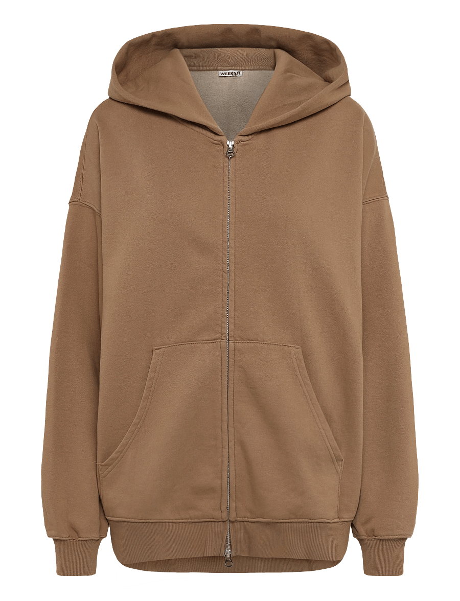 Weekday - Oversized Heavyweight Zip Hoodie - kapuutsiga pusad - dark beige - 0