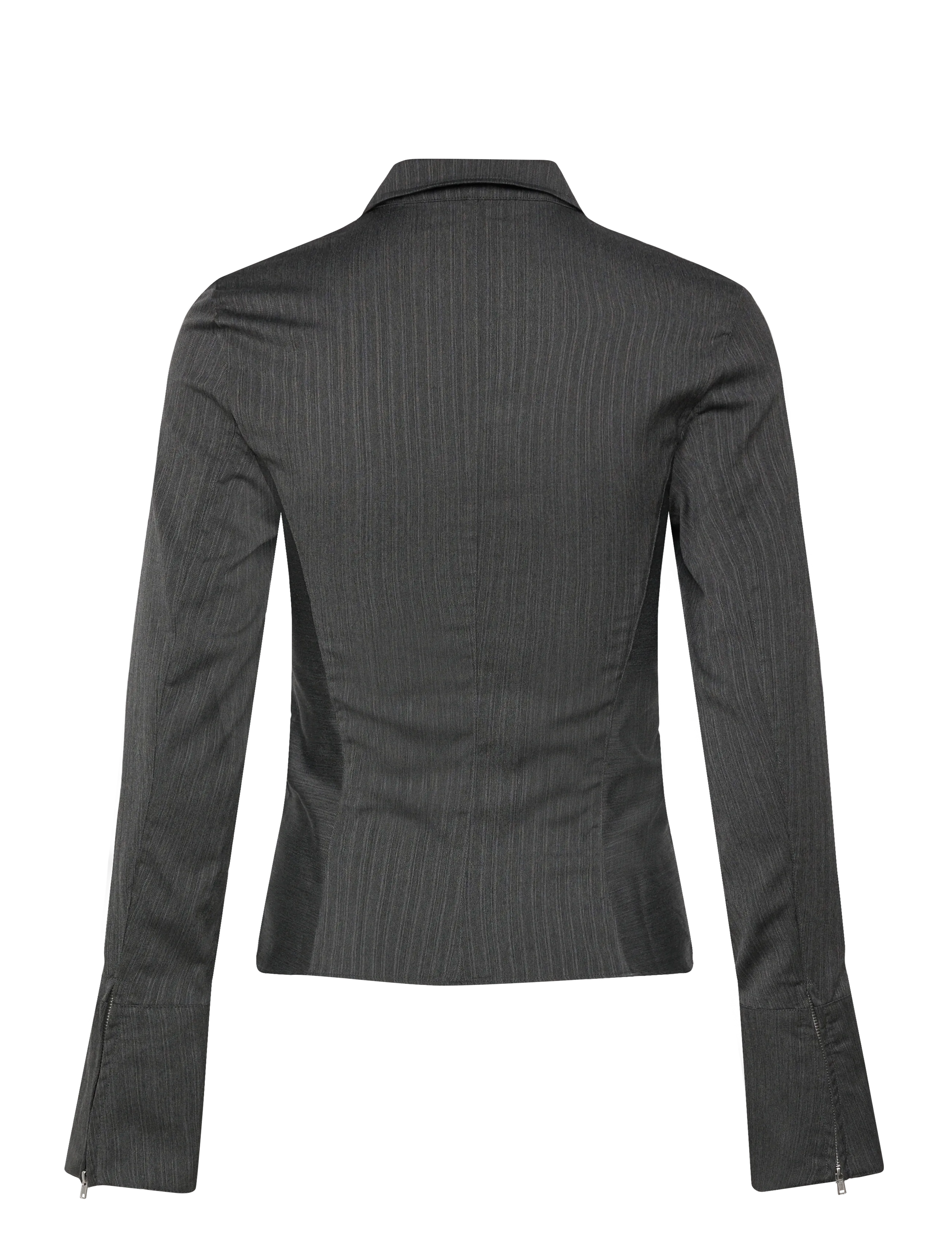 Weekday - Long-Sleeved Fitted Zip Shirt - pikkade varrukatega särgid - grey melange herringbone - 1