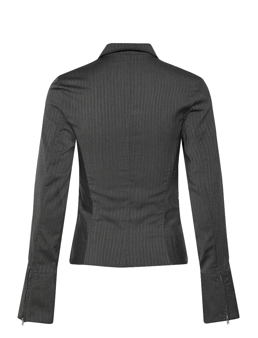 Weekday - Long-Sleeved Fitted Zip Shirt - långärmade skjortor - grey melange herringbone - 1