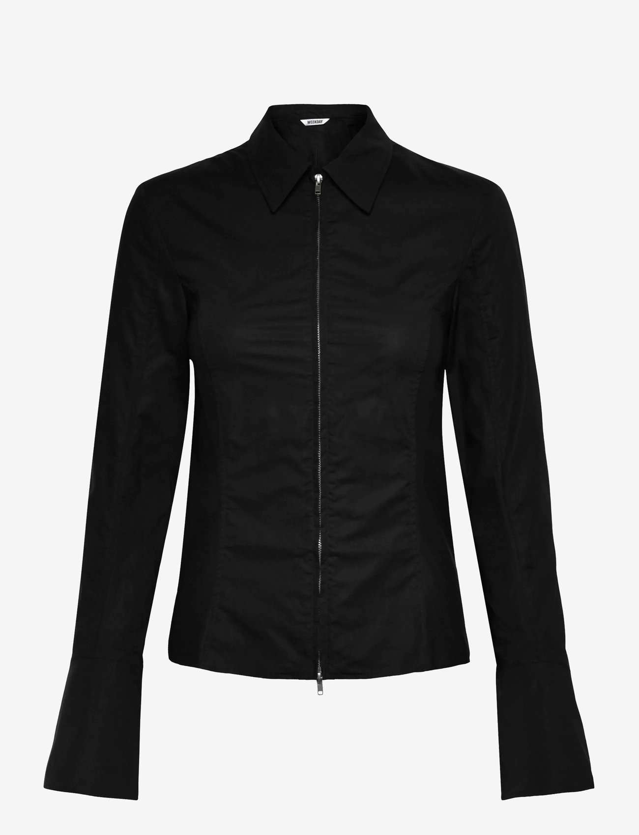 Weekday - Long-Sleeved Fitted Zip Shirt - long-sleeved shirts - black - 0