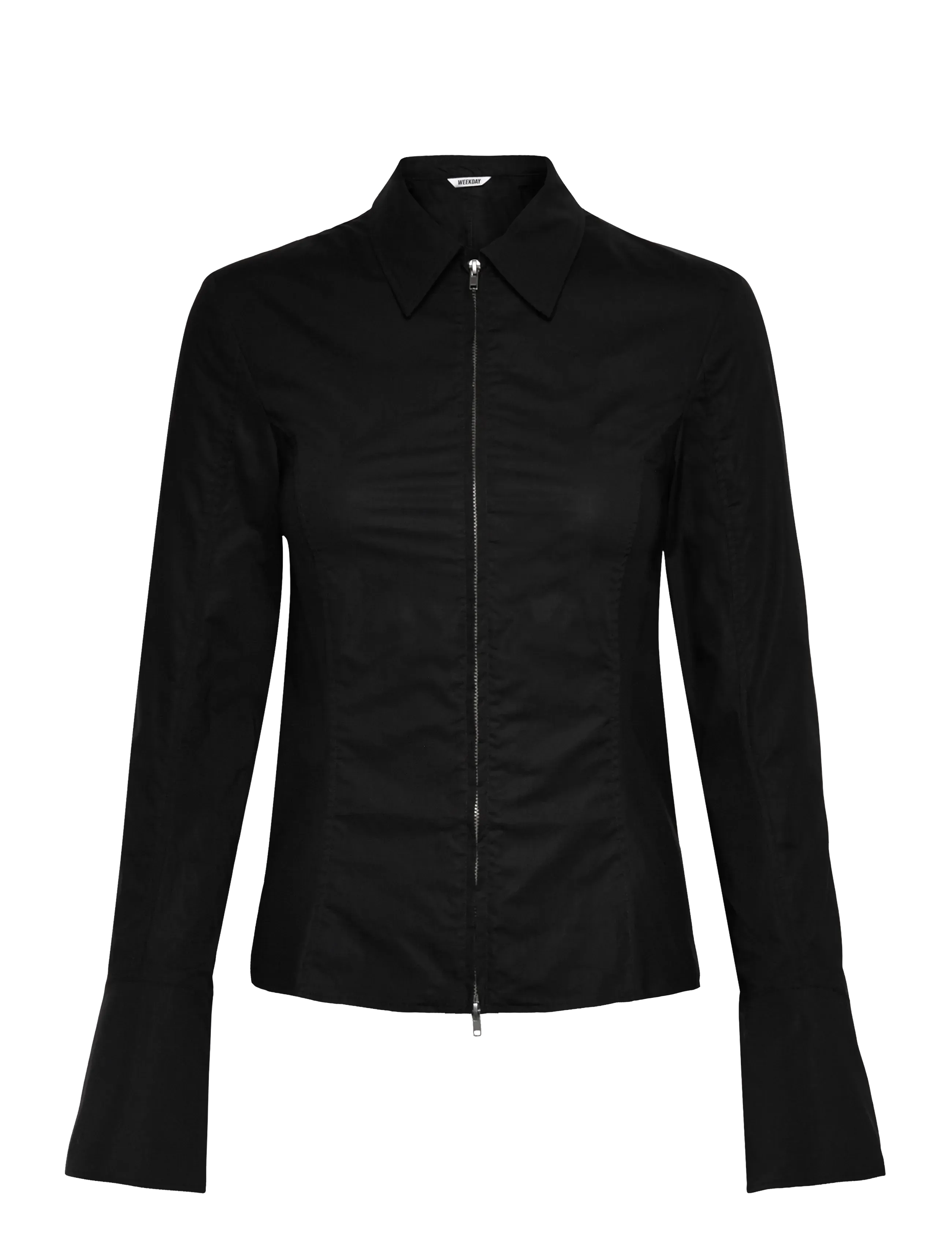 Long-Sleeved Fitted Zip Shirt - BLACK
