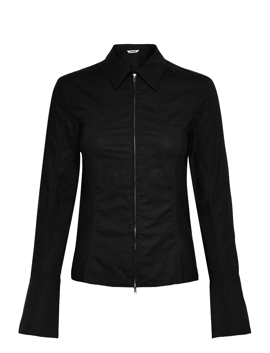 Weekday - Long-Sleeved Fitted Zip Shirt - langärmlige hemden - black - 0